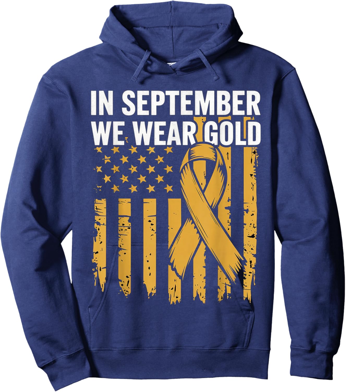 In September We Wear Gold Childhood Cancer Awareness Us Flag Hoodie - Hoodie | Navy