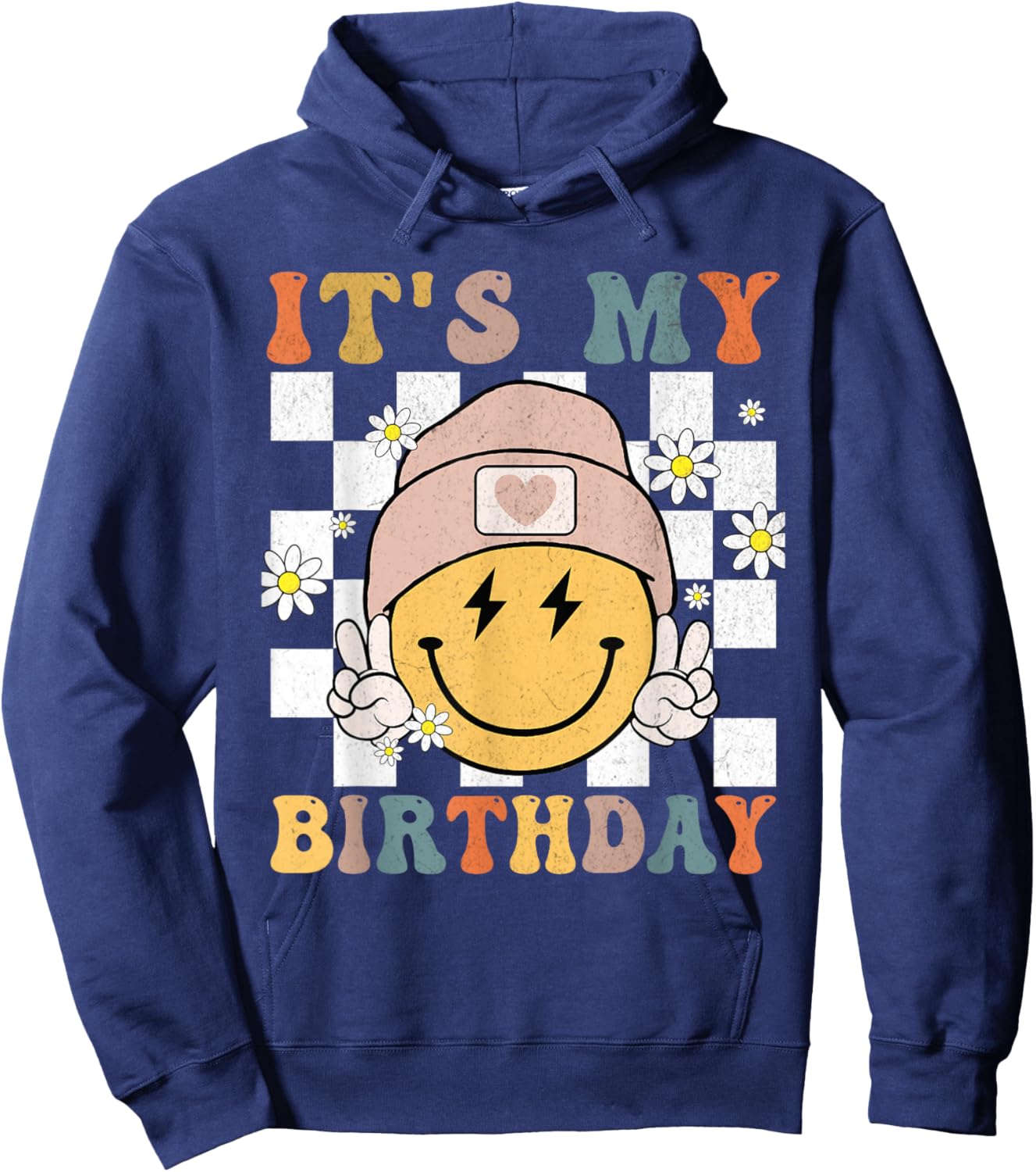 Retro It's My Birthday Smile Face Groovy Girl Kid Women Hoodie - Hoodie | Navy