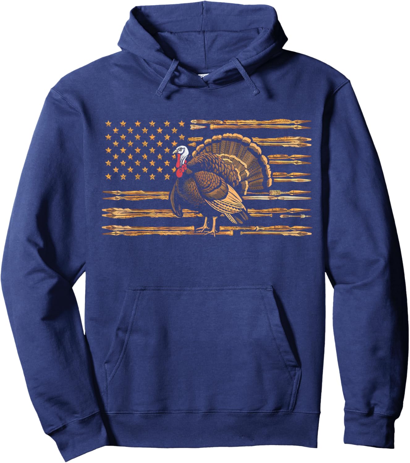 Turkey Hunting Graphic American Flag Tree Camouflage Hoodie - Hoodie | Navy