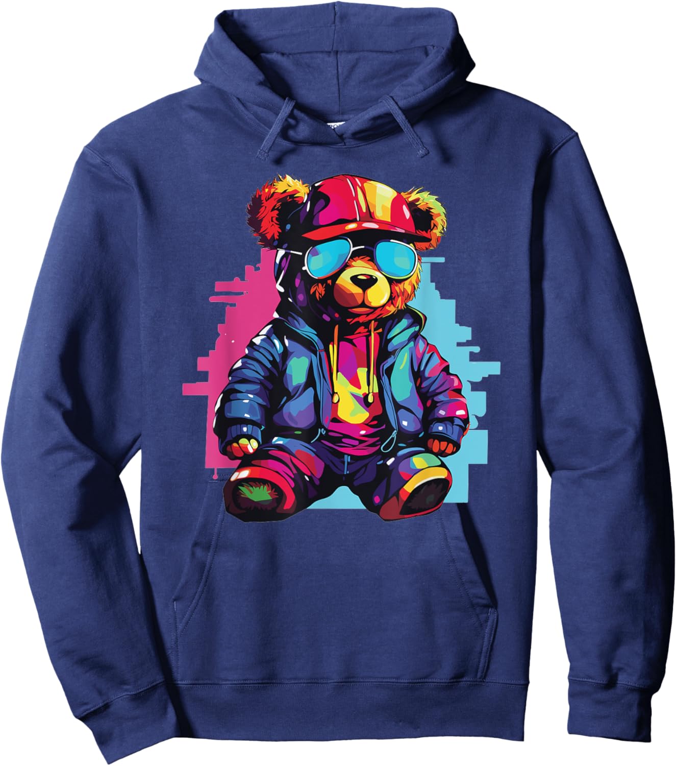 Colorful Teddy Bear With Sunglasses I Kids Teddy Hoodie - Hoodie | Navy