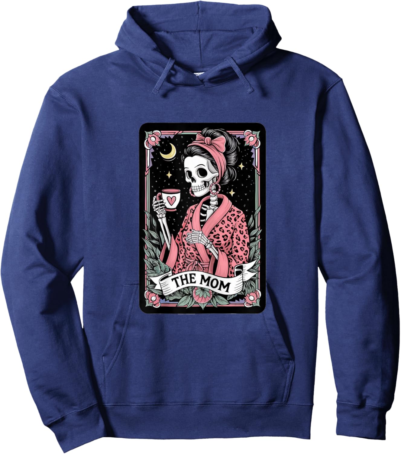 Gothic Tarot Cards Clothes The Mom Tarot Card Mama Graphic Vintage Goth Mommy Skeleton X-Small Black Short Sleeve Hoodie - Hoodie | Navy