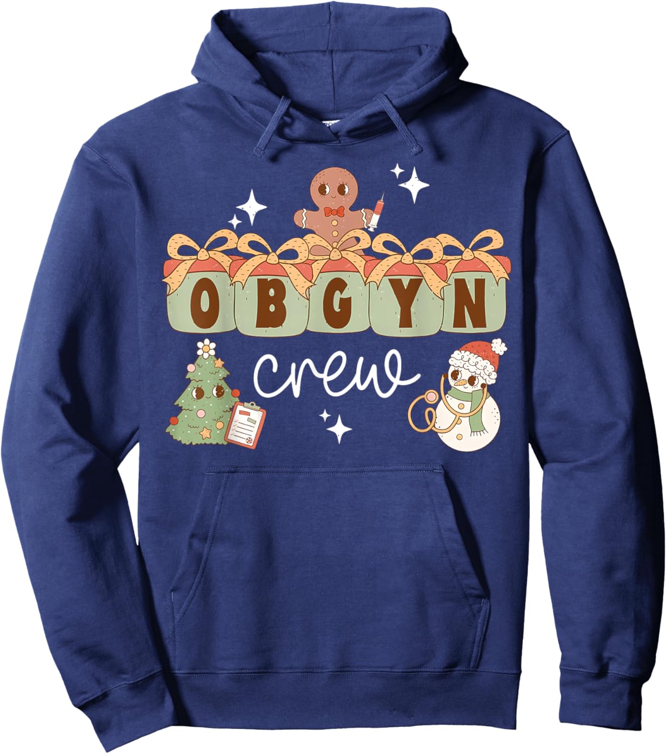 OBGYN Nurse Labor And Delivery Nurse Christmas : Retro OBGYN Crew Obstetrics Team Nursing Team Xmas - Black, Small, -Adults, Short Sleeve Hoodie - Hoodie | Navy