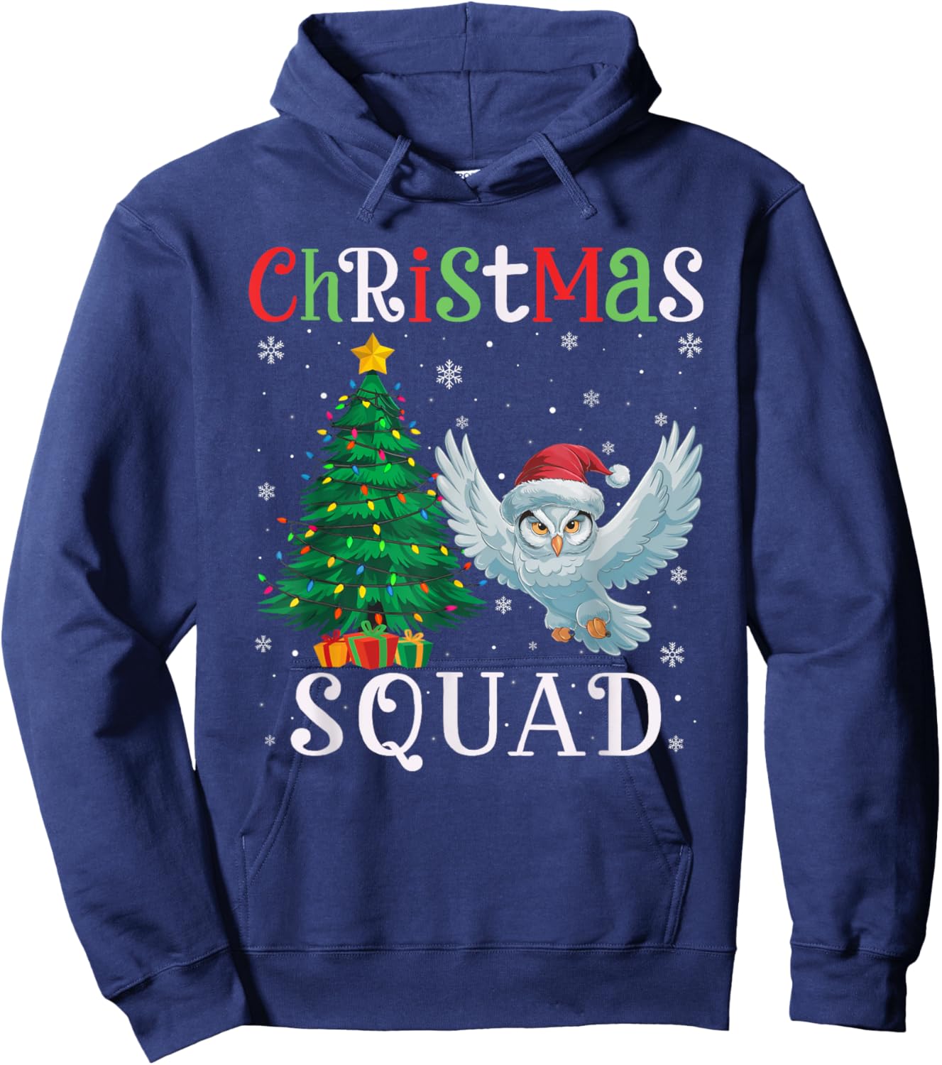 Snowy Owl Squad Boys Girls Kids Christmas Tree Lights Hoodie - Hoodie | Navy