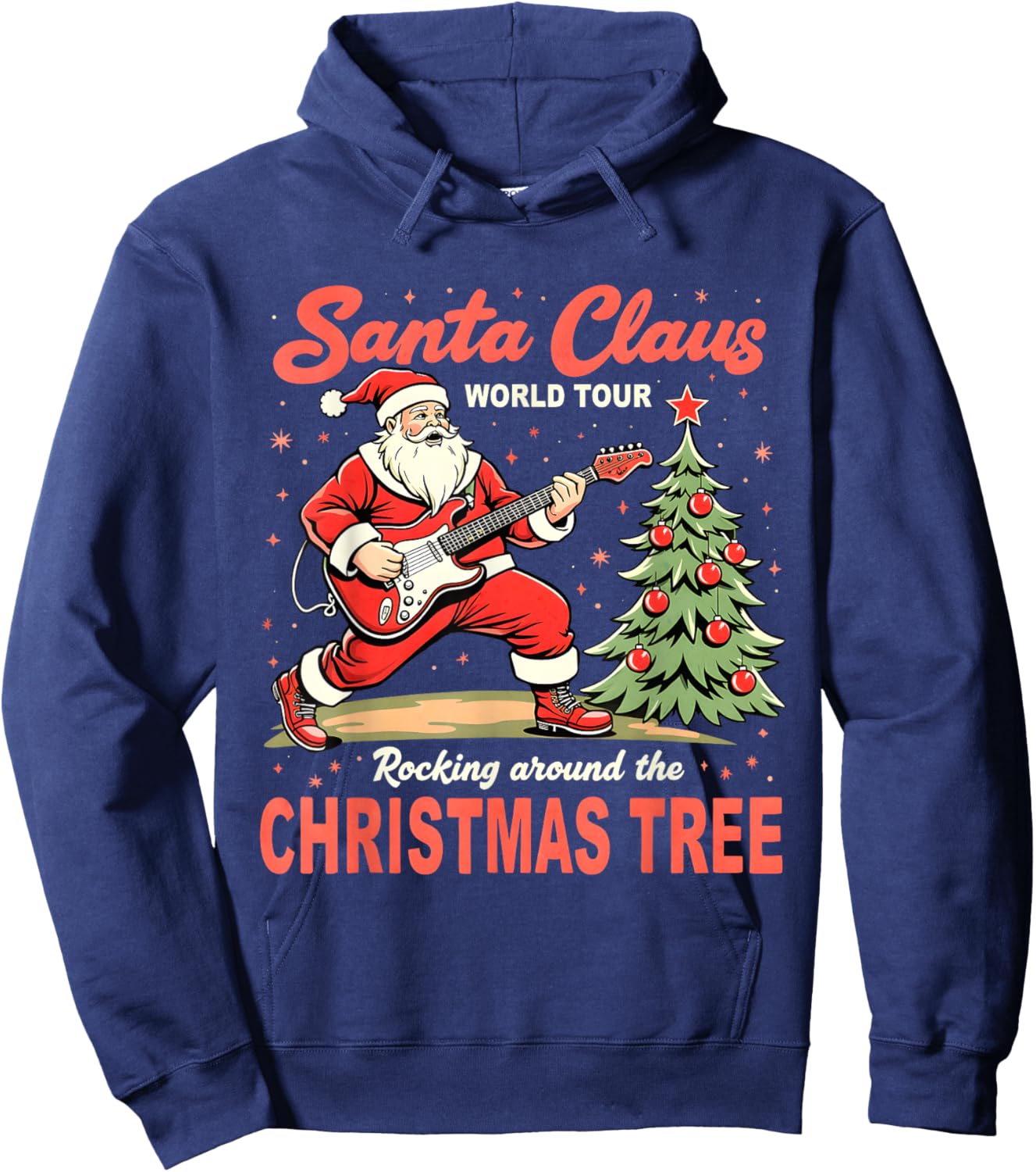 Santa Claus World Tour Rocking Around the Christmas Tree Hoodie - Hoodie | Navy