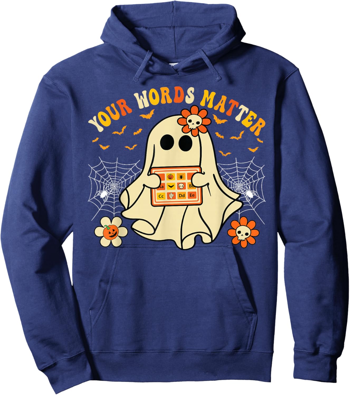 Your Words Matter SLP Ghost Halloween Speech Therapy Hoodie - Hoodie | Navy