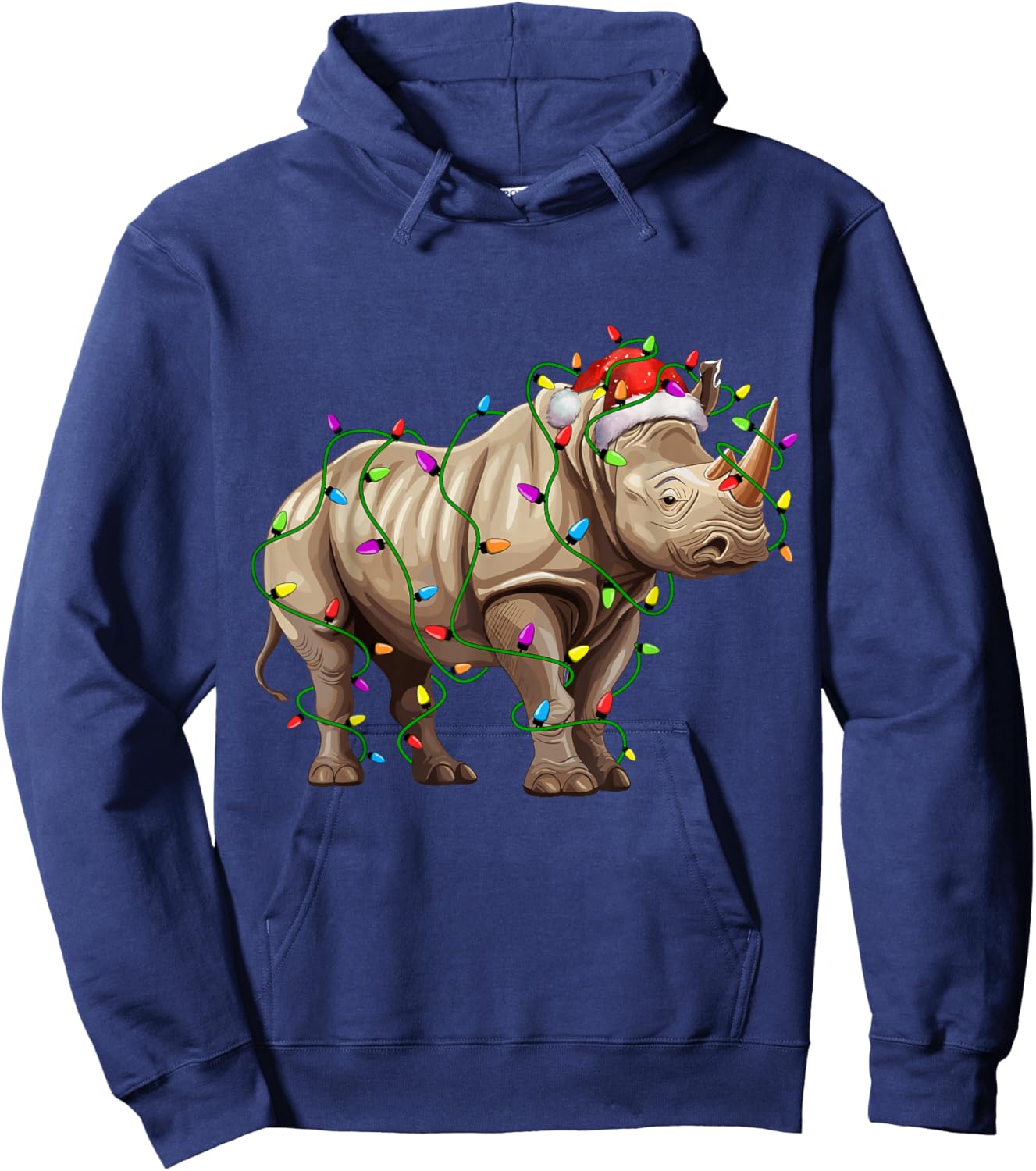 Rhino Santa Christmas Tree Lighting Xmas Funny Hoodie - Hoodie | Navy