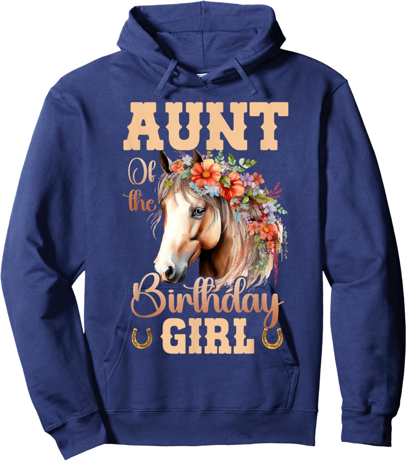 Cute Aunt Of The Birthday Girl Horse Family Party Hoodie - Hoodie | Navy