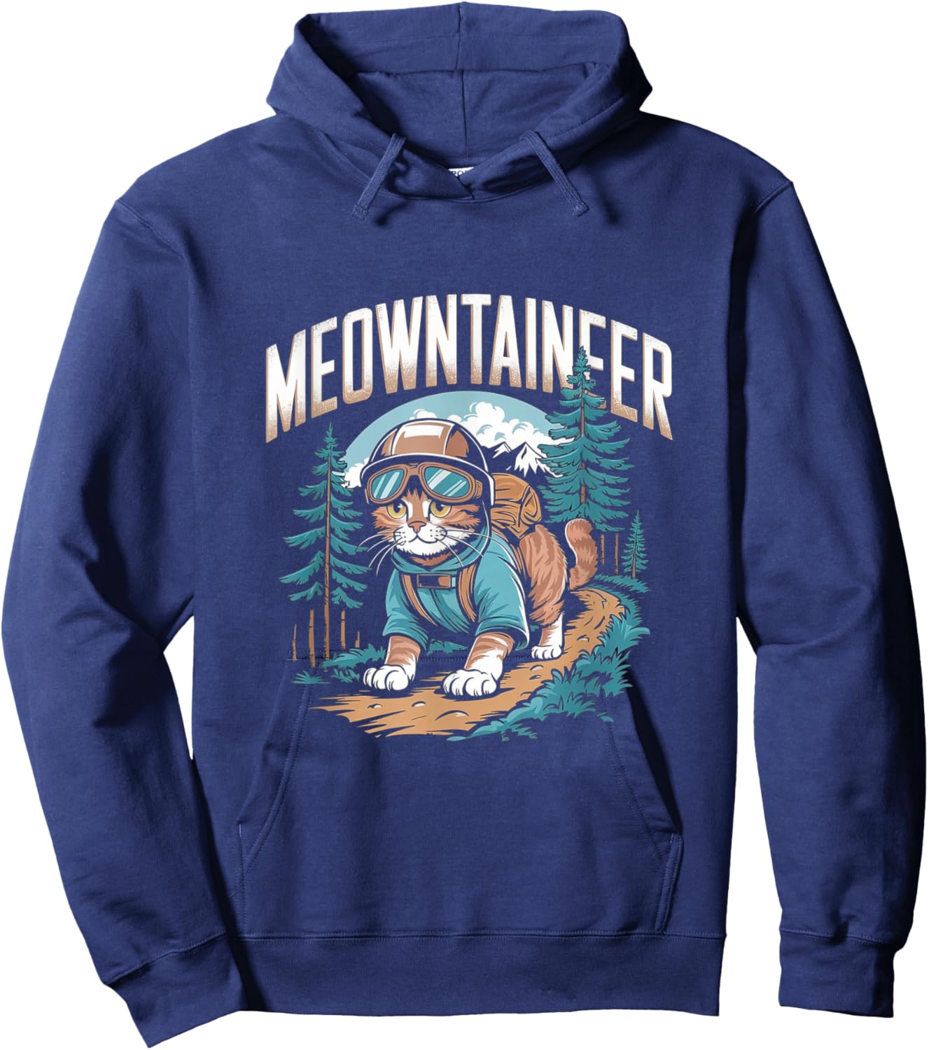 Mountaineer Hiking Pun - Funny Mountain Cat Hiker Hoodie - Hoodie | Navy