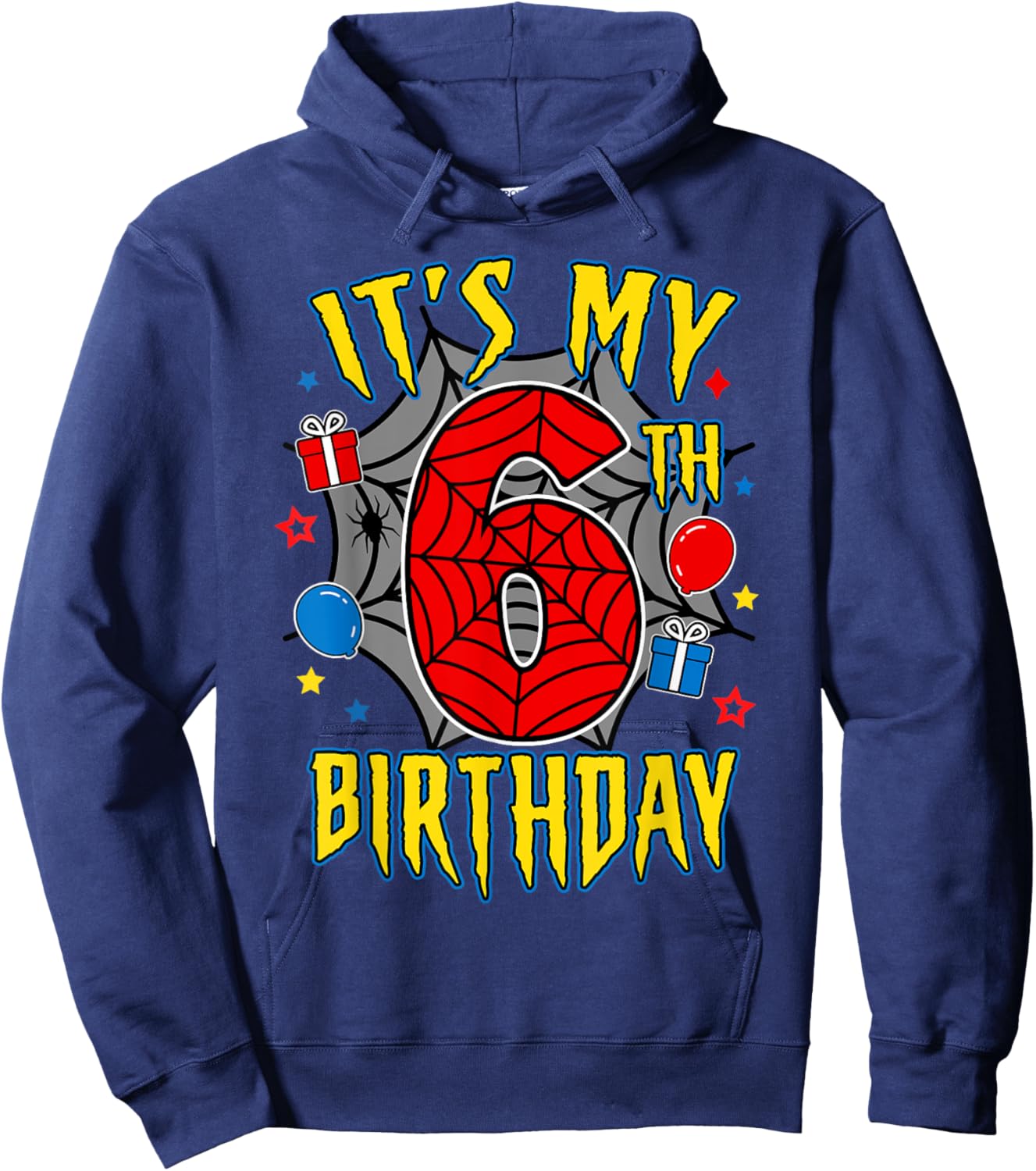 It's My 6th Birthday Spider Theme Party Turning 6yr Boy Kids Hoodie - Hoodie | Navy