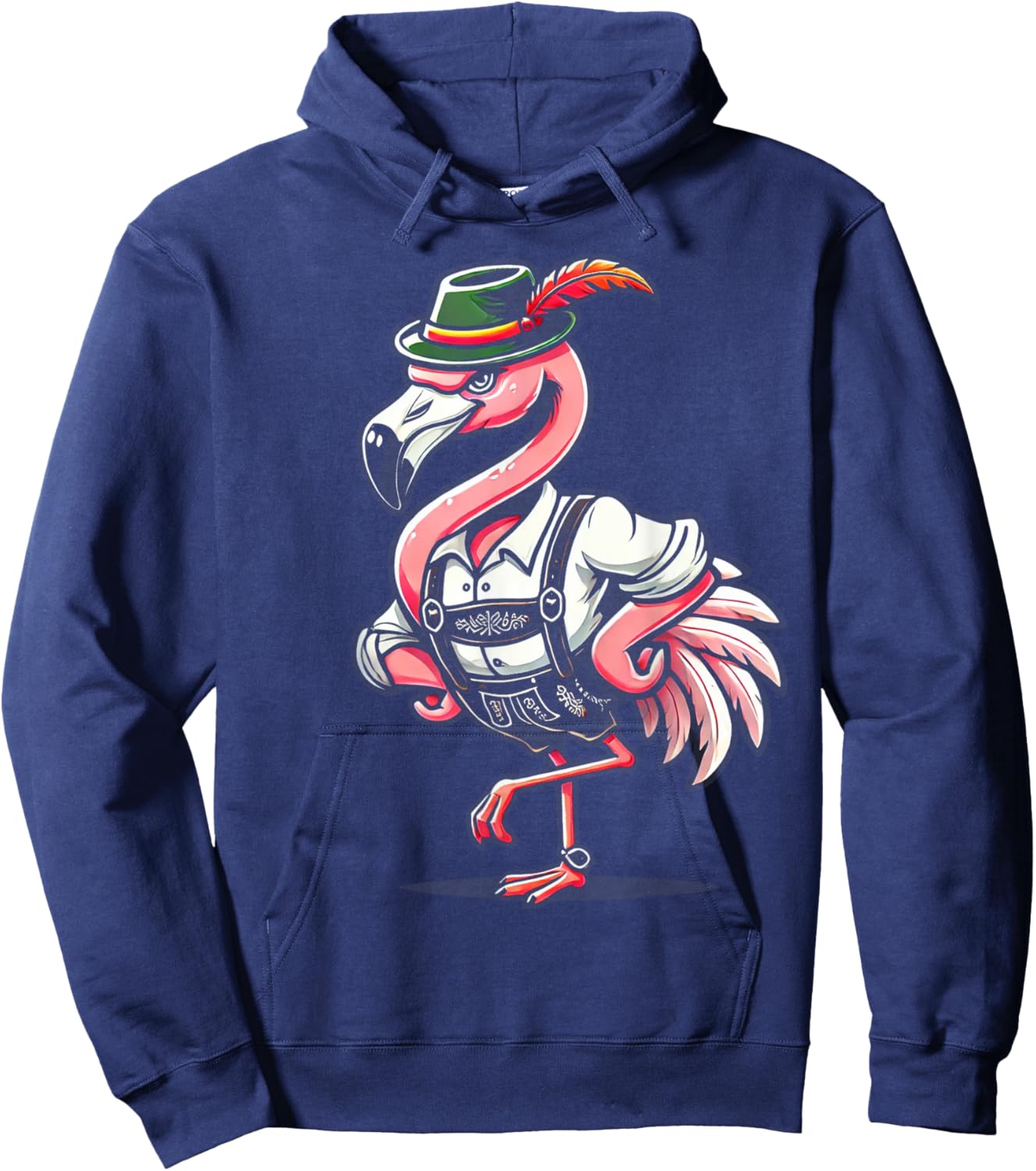 Oktoberfest Flamingo Funny German Bavarian Lederhosen Hoodie - Hoodie | Navy