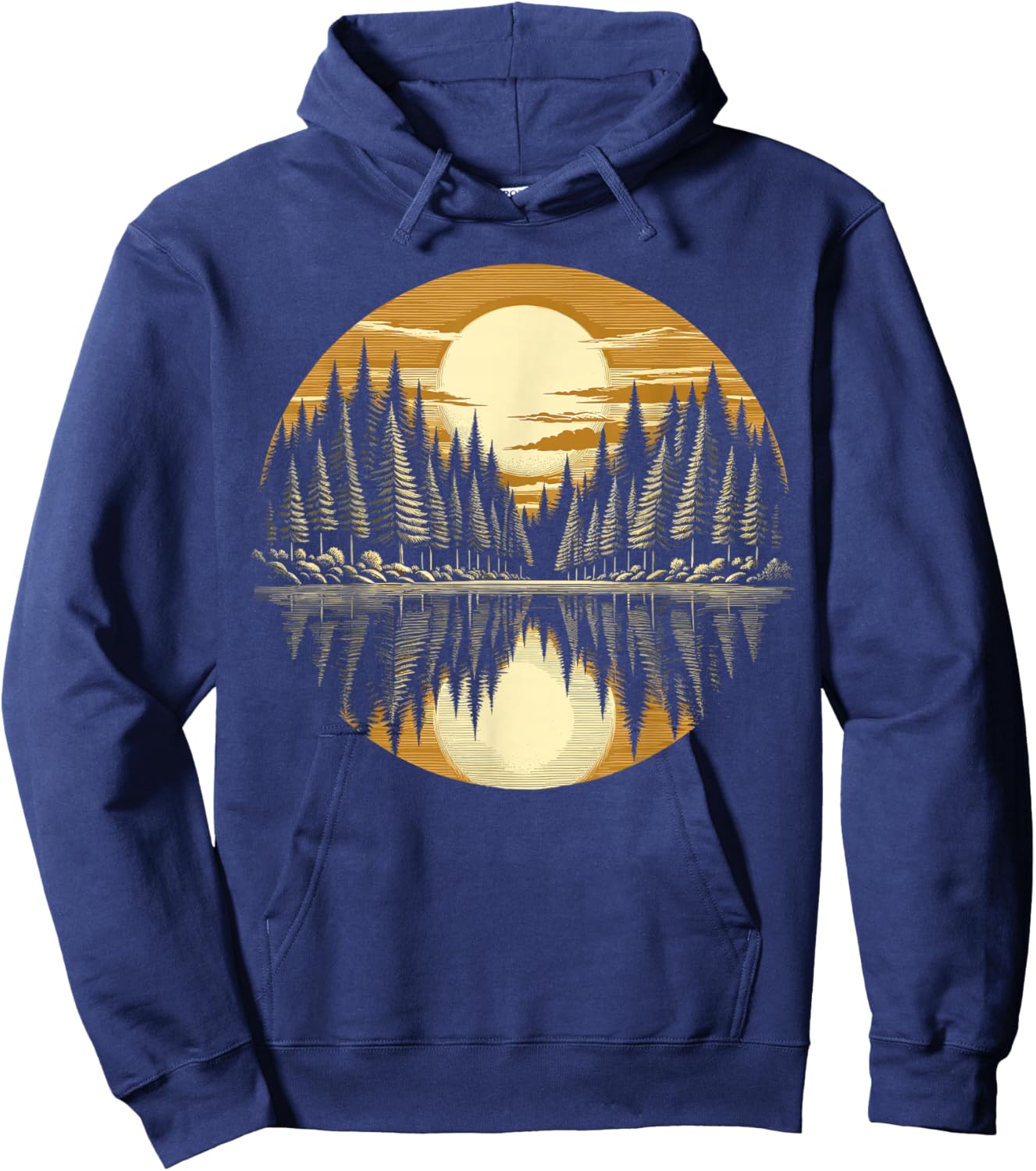 Nature Reflection Retro Forest Trees Outdoor Wildlife Hoodie - Hoodie | Navy