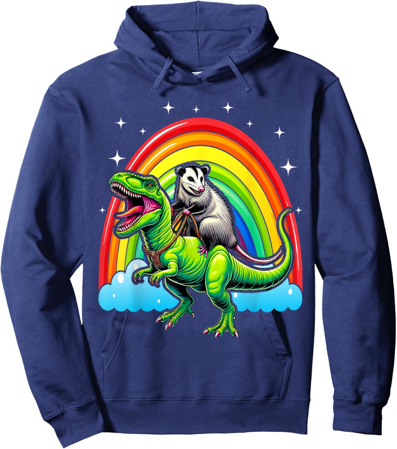 Possum Opossum Riding Dinosaur T Rex Trash Garbage Hoodie - Hoodie | Navy