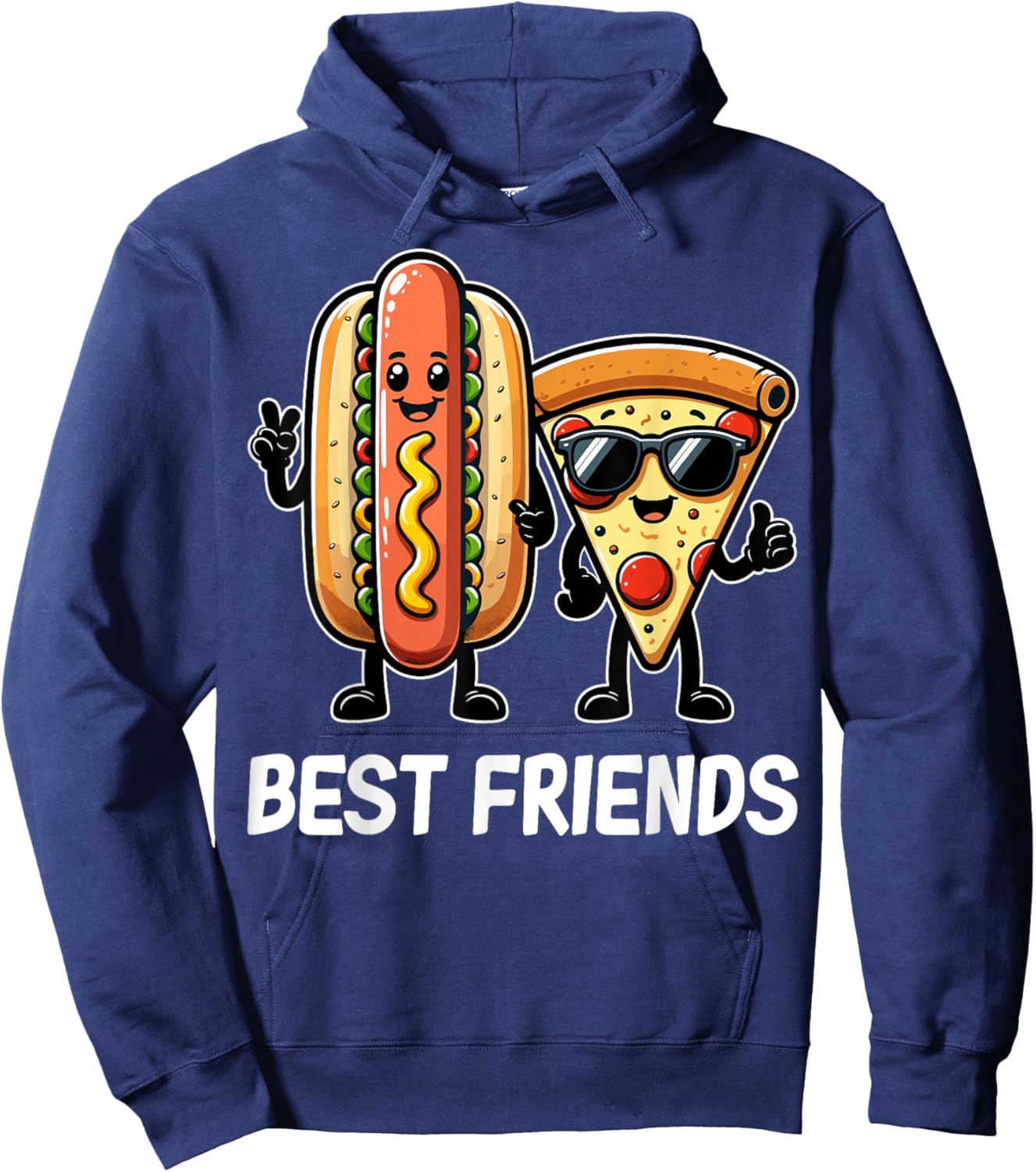 Funny Foddie Fast Food Lover Best Friends Hot Dog Pizza Hoodie - Hoodie | Navy