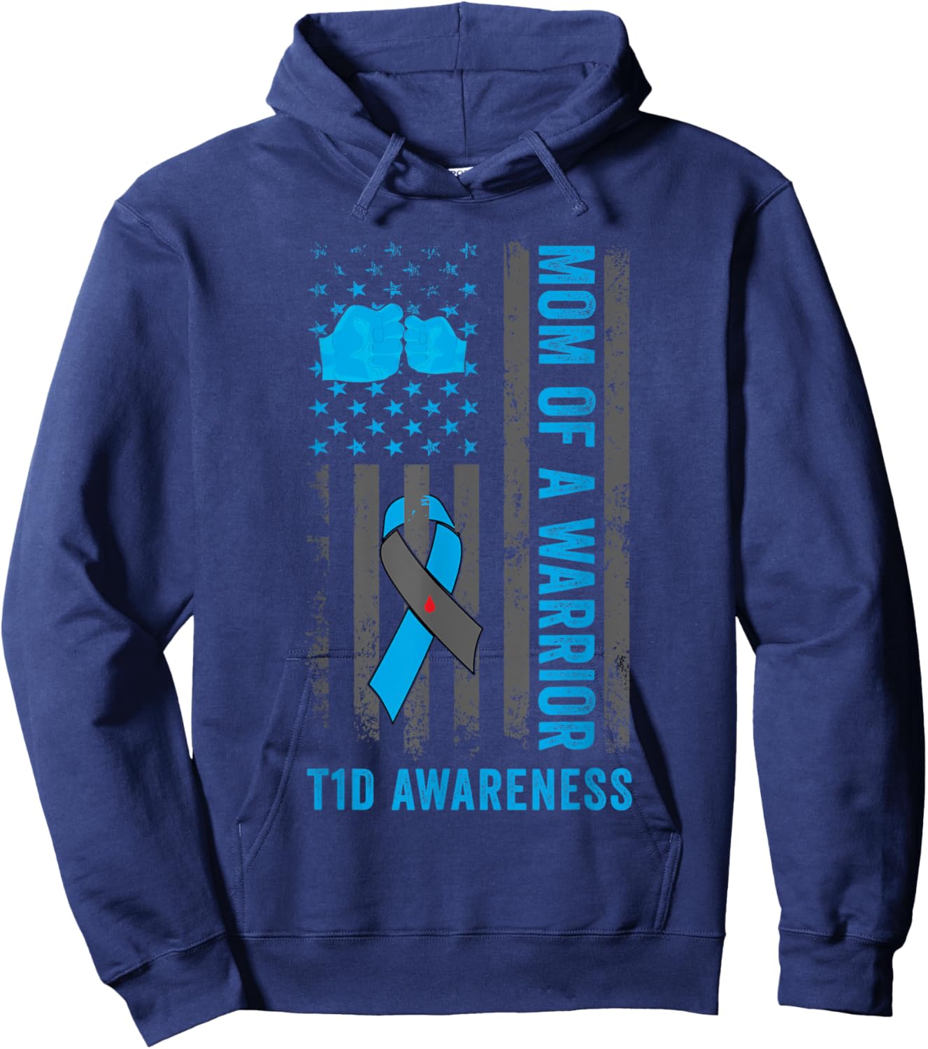 Mom Of A T1D Warrior Diabetic Type 1 Diabetes Awareness Hoodie - Hoodie | Navy
