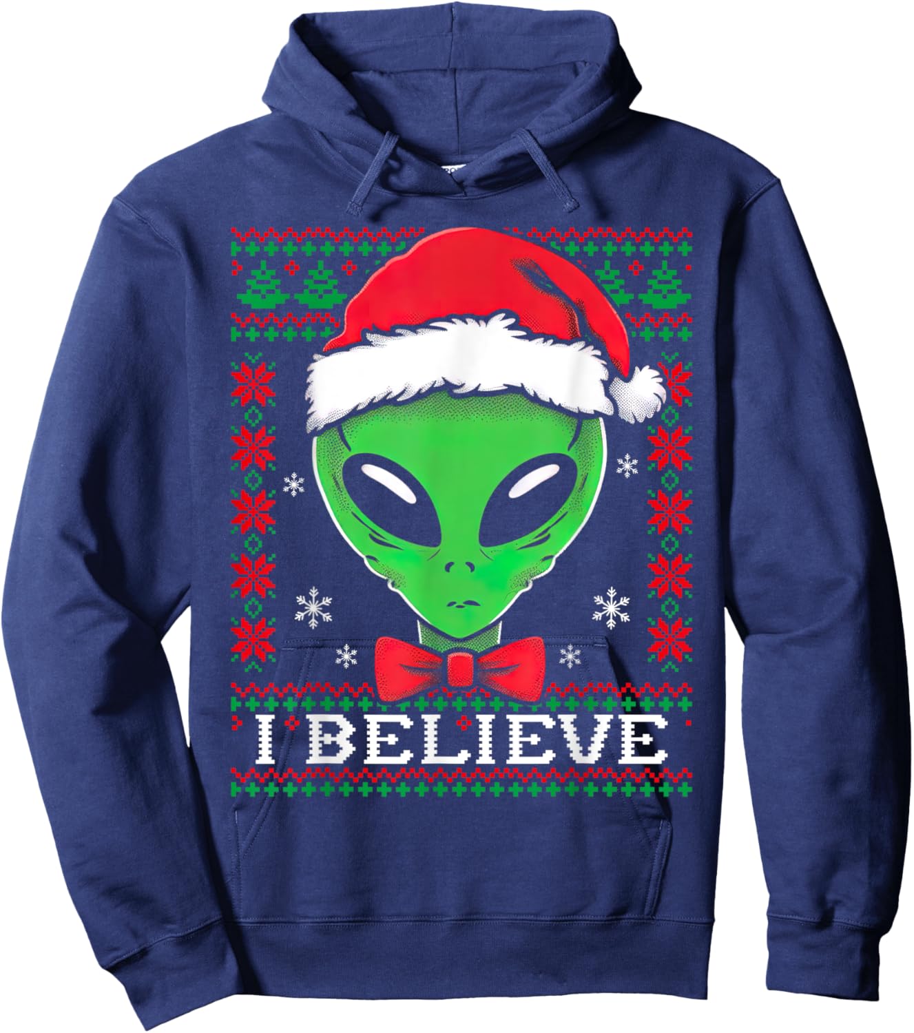 Festive UFO santa Alien Ugly Sweater Christmas Sci-Fi Lovers Hoodie - Hoodie | Navy