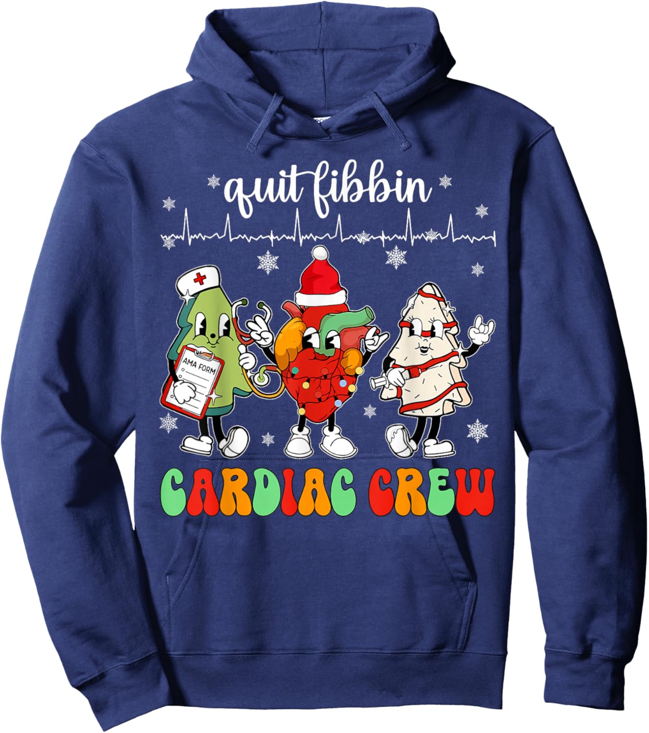 Quit Fibbin Cardiac Christmas Crew Cardiac Techs Secretary Hoodie - Hoodie | Navy
