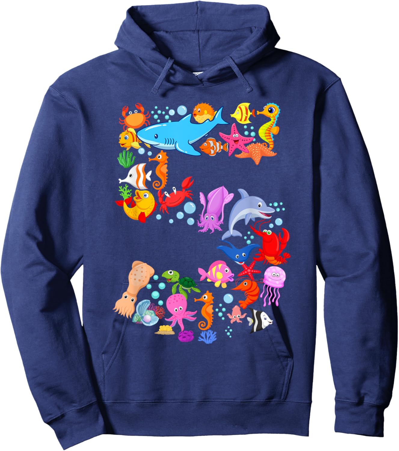 Under Sea 5 Five Year Kids 5th Birthday Party Ocean Animals Hoodie - Hoodie | Navy