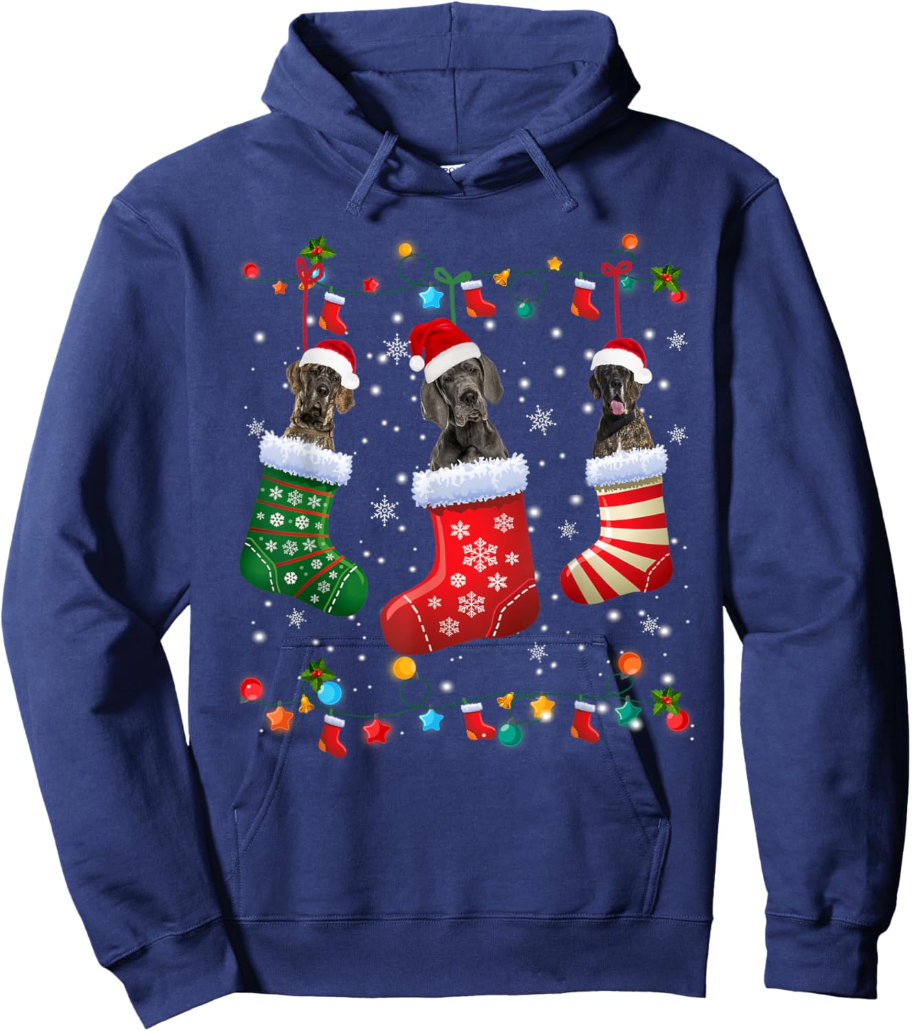 Great Dane Christmas Socks Funny Xmas Pajama Dog Lover Hoodie - Hoodie | Navy