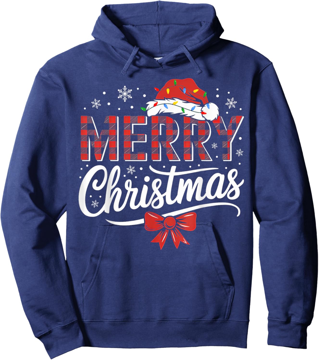 Merry Christmas Lights Funny Santa Hat Xmas Men Women Family Hoodie - Hoodie | Navy