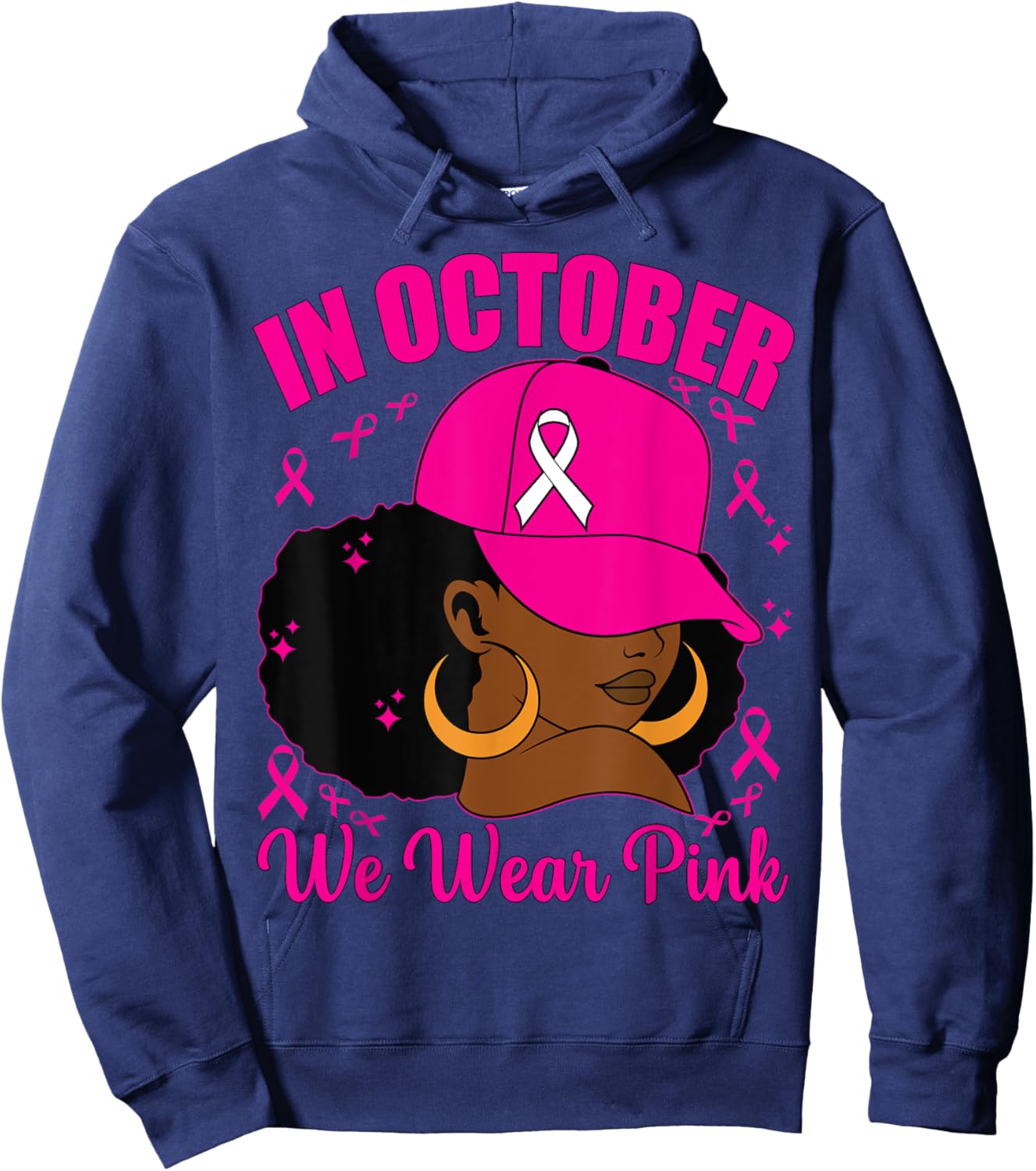 In October We Wear Pink Breast Cancer Awareness Black Women Hoodie - Hoodie | Navy