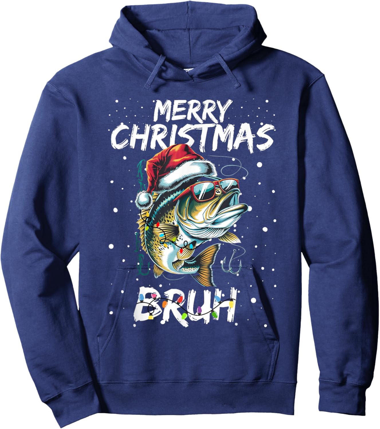 Merry Fishmas Santa Fishing Lovers Funny Fisherman Christmas Hoodie - Hoodie | Navy