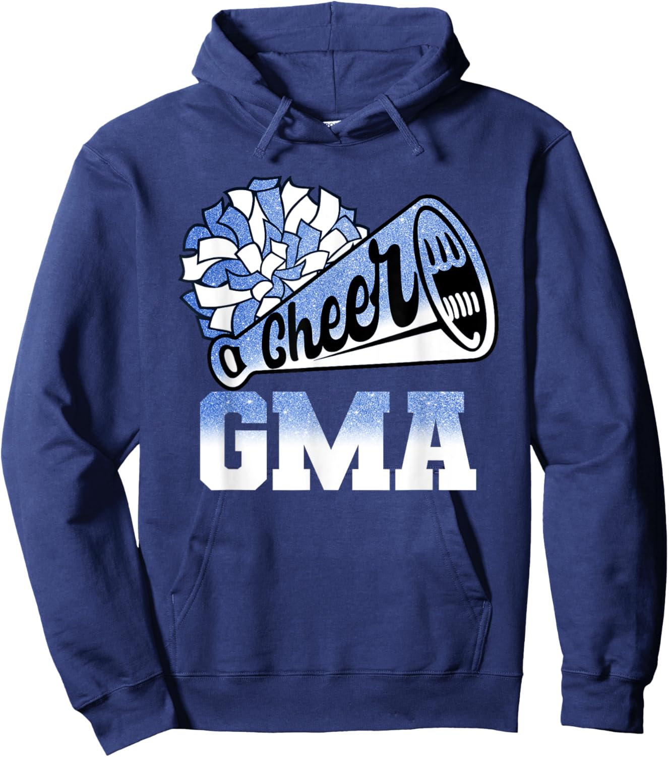 Cheer Gma Biggest Fan Cheerleader Blue White Pom Pom Hoodie - Hoodie | Navy
