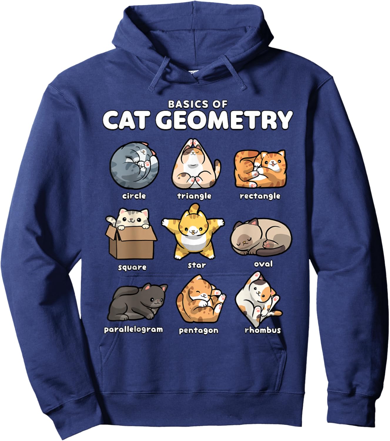 Basics of Cat Geometry Funny Cat Shapes Design Hoodie - Hoodie | Navy