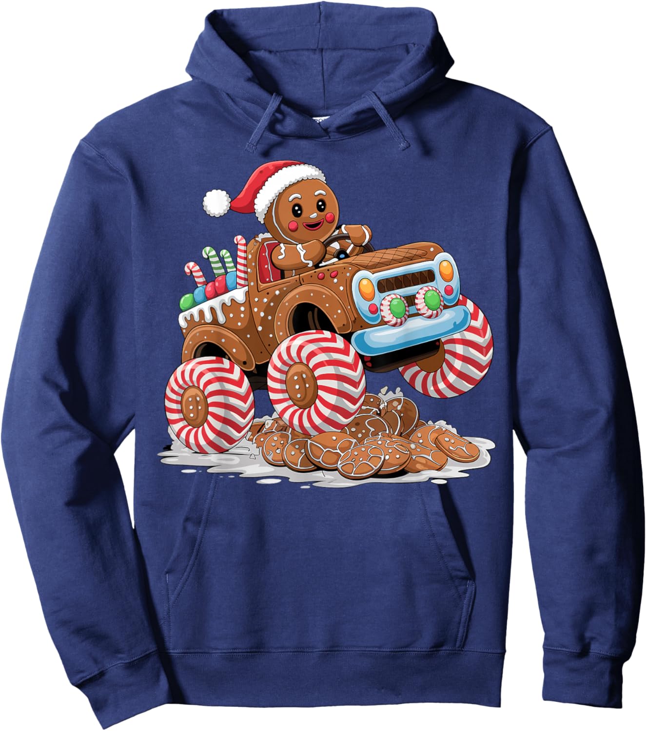 Monster Truck Gingerbread Man Funny Christmas Baking Hoodie - Hoodie | Navy
