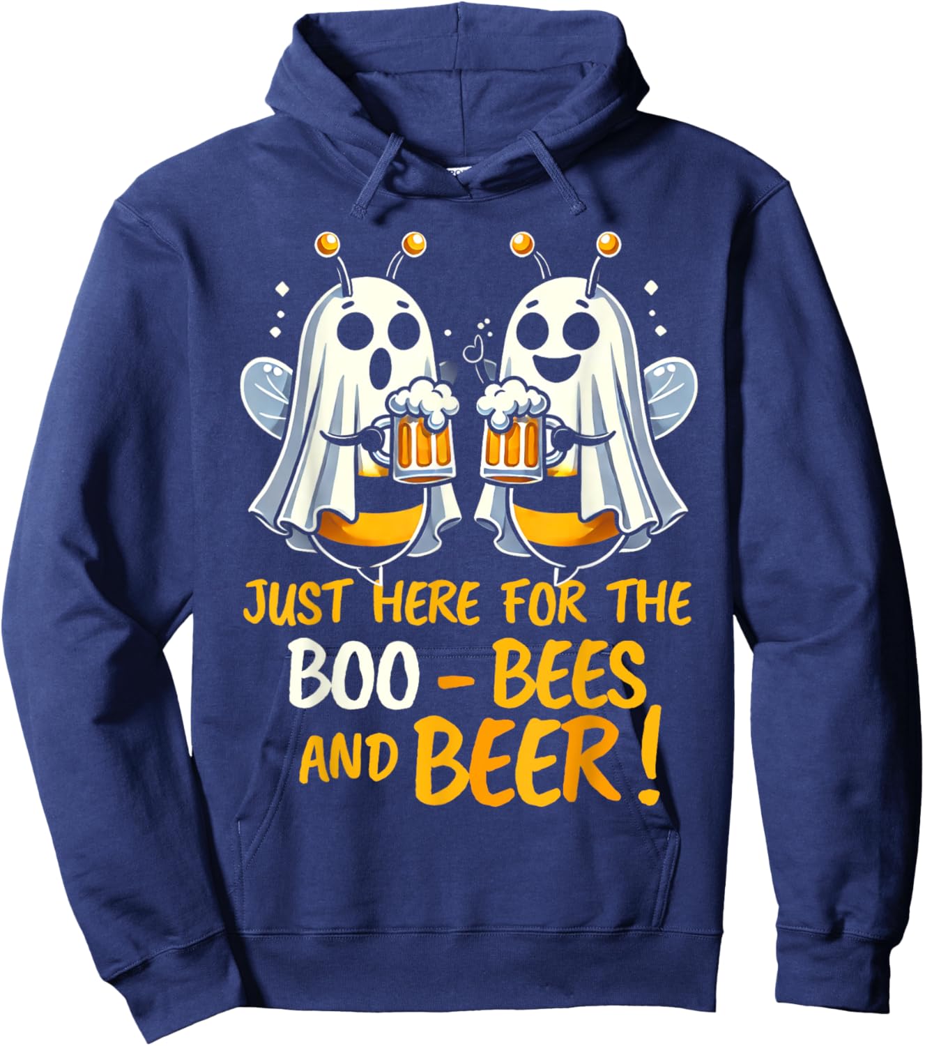 Just Here For The Boo Bees and Beer Halloween person men Hoodie - Hoodie | Navy