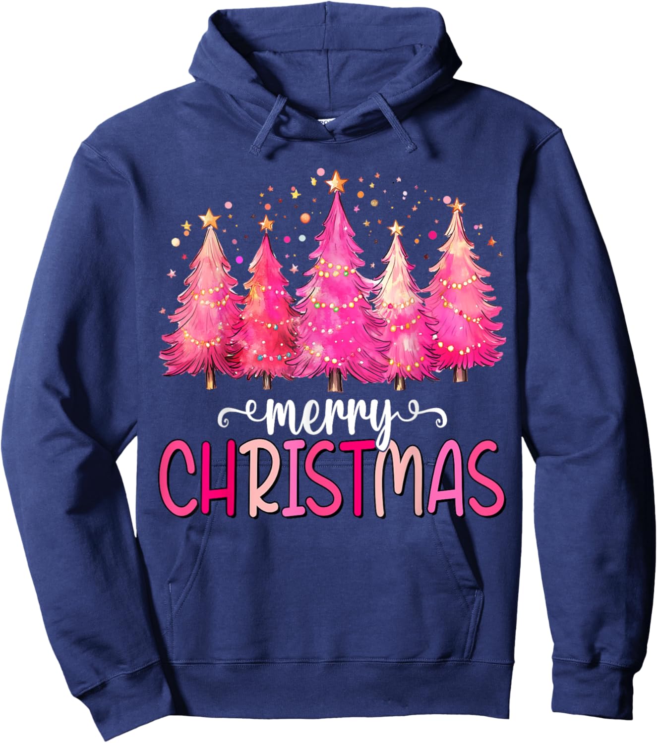Merry and Bright Pink Christmas Tree Pink Christmas Tree Hoodie - Hoodie | Navy