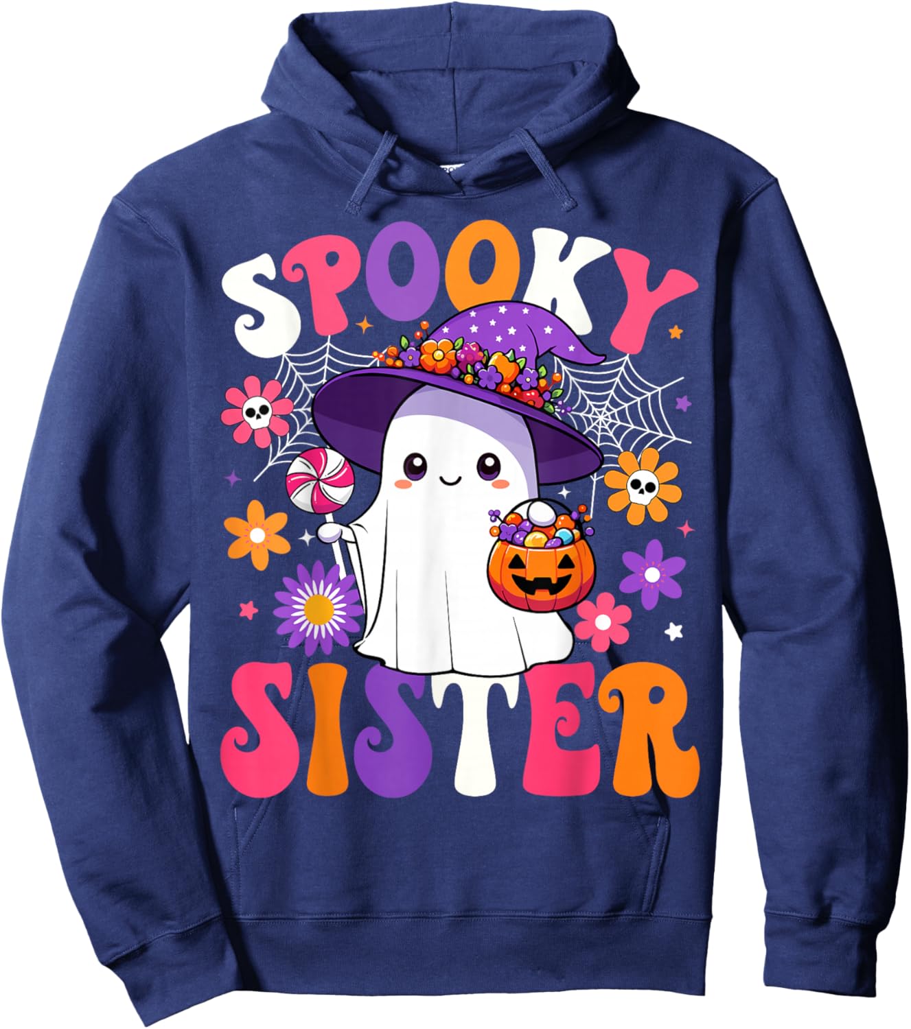 Groovy Spooky Sister Halloween Ghost Pumpkin Halloween Sis Hoodie - Hoodie | Navy