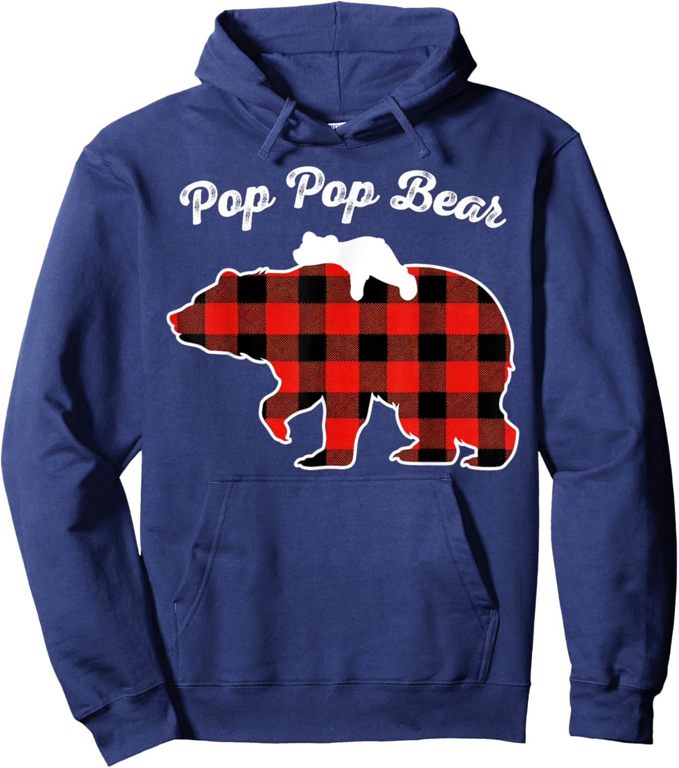 Pop Pop Bear Flannel Red Plaid Pajama Family Matching XMAS Hoodie - Hoodie | Navy