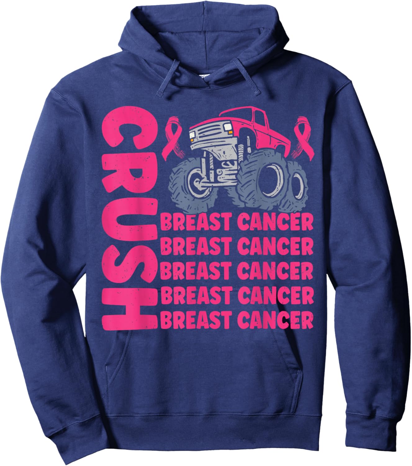 Crush Breast Cancer Awareness Truck pink Women Men Boys Hoodie - Hoodie | Navy