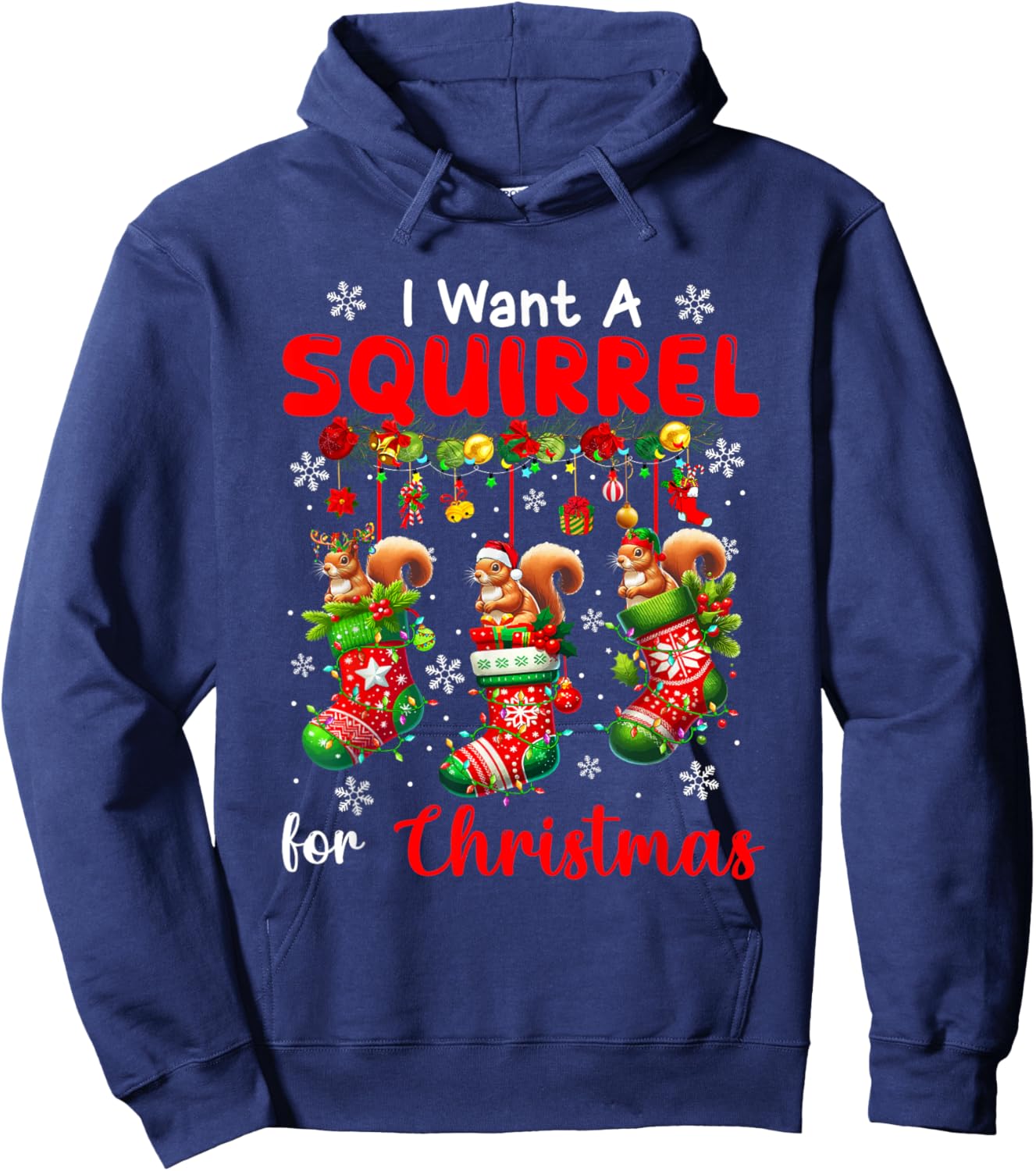 I Want A Squirrel For Christmas Three Santa Rodents In Socks Hoodie - Hoodie | Navy