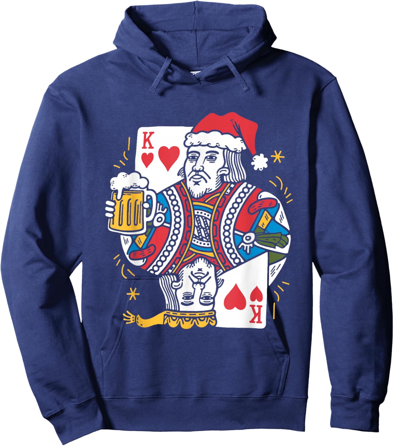 King Of Hearts With Beer - Vintage Card Game Beer Lover Hoodie - Hoodie | Navy