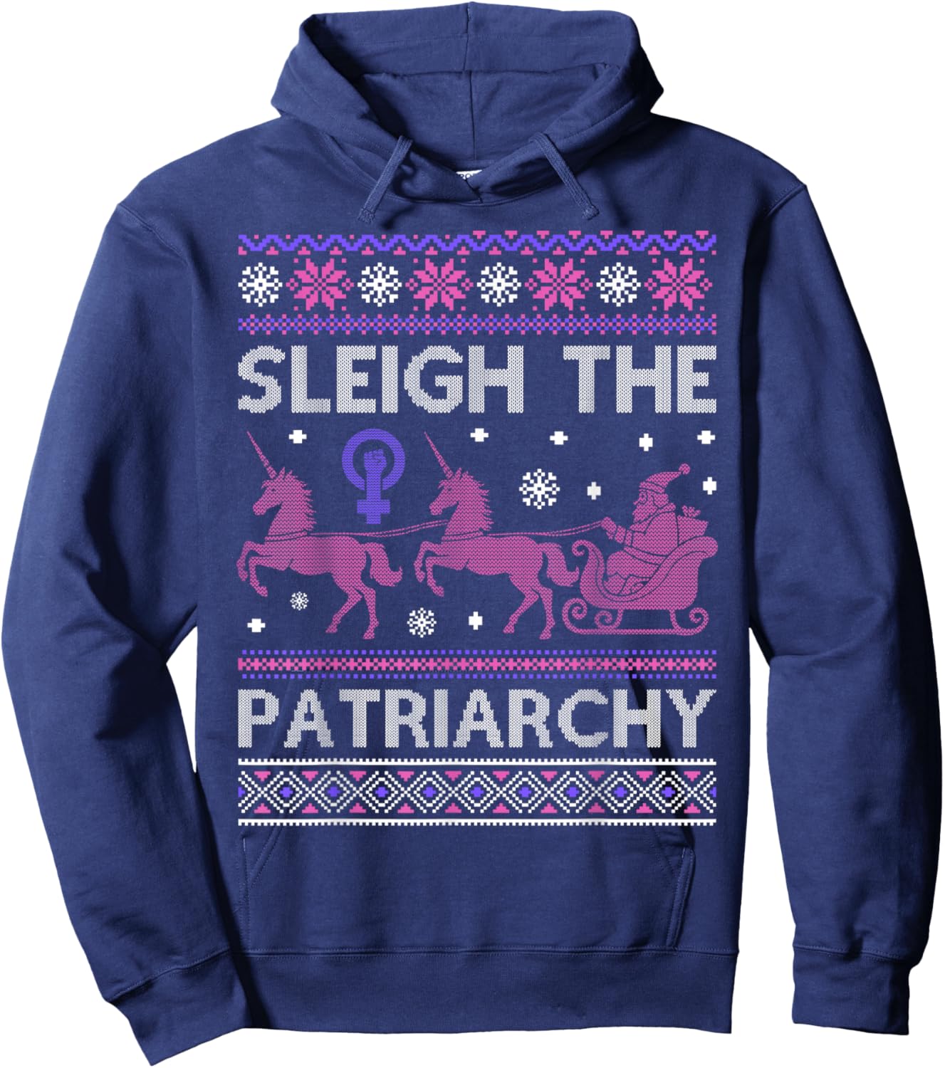 Sleigh The Patriarchy Feminist Unicorn Hoodie - Hoodie | Navy
