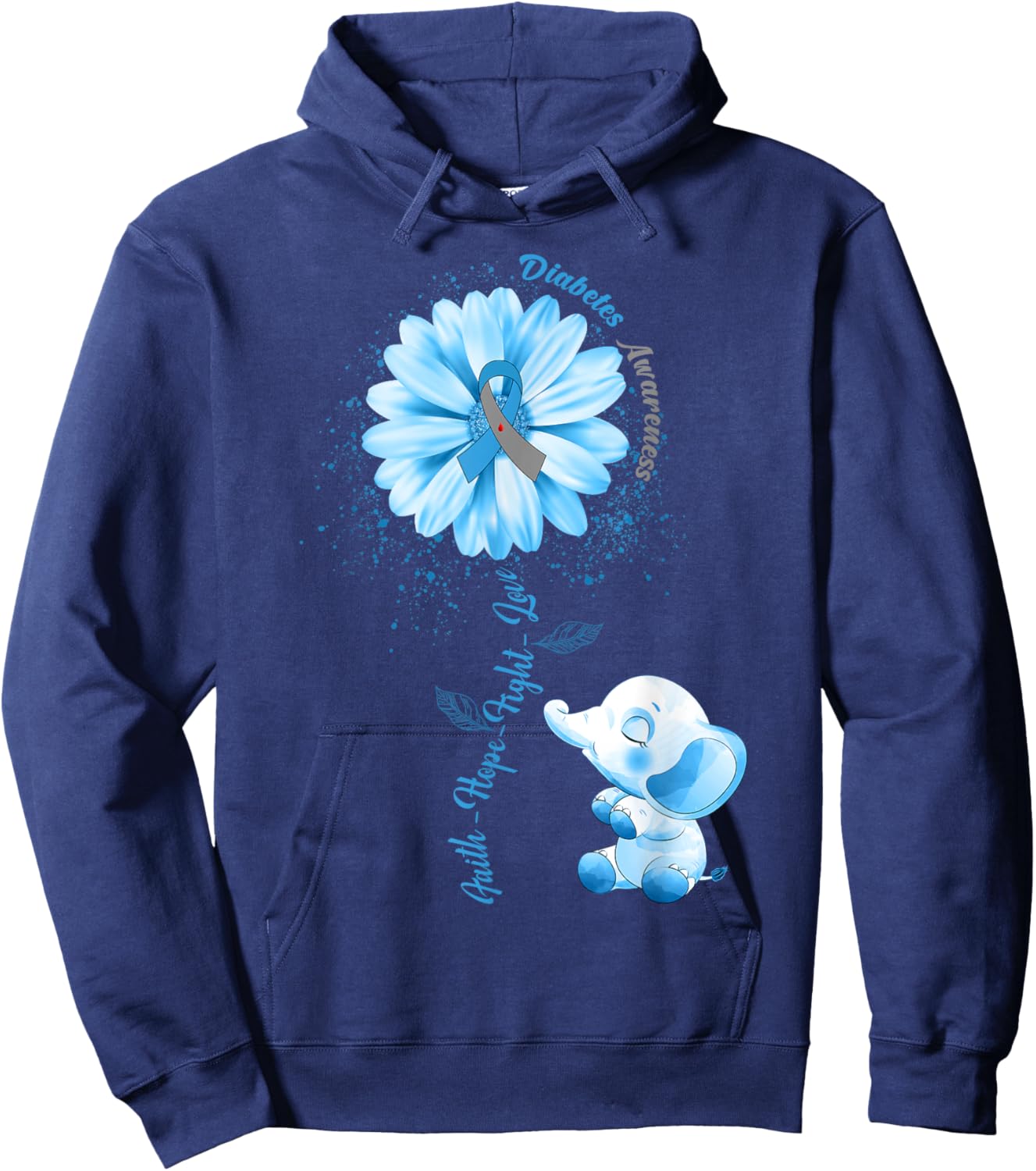 Faith Hope Fight Love Elephant Type 1 Diabetes Awareness Day Hoodie - Hoodie | Navy