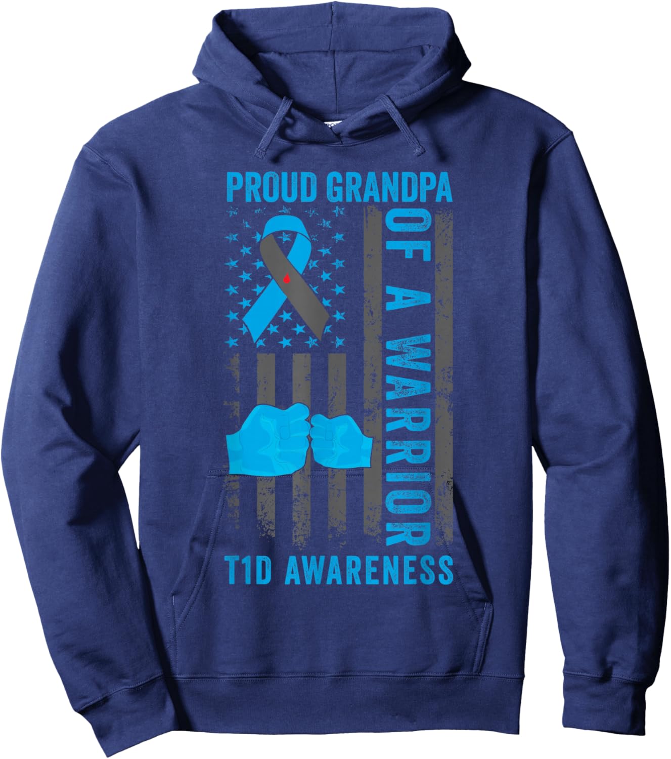 Proud Grandpa Of A T1D Warrior Type 1 Diabetes Awareness Hoodie - Hoodie | Navy