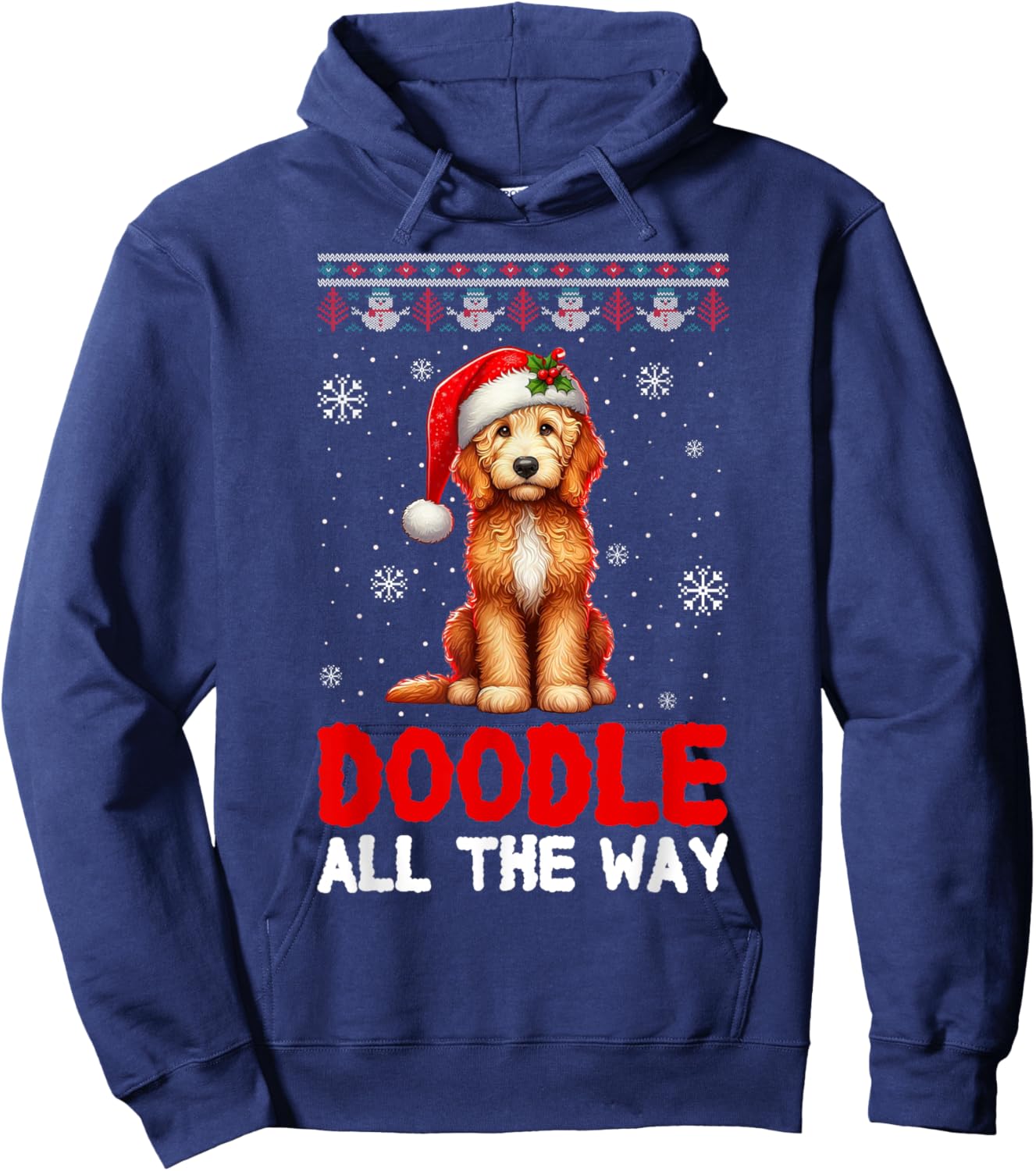 Doodle All The Way Funny Goldendoodle Santa Hat Christmas Hoodie - Hoodie | Navy