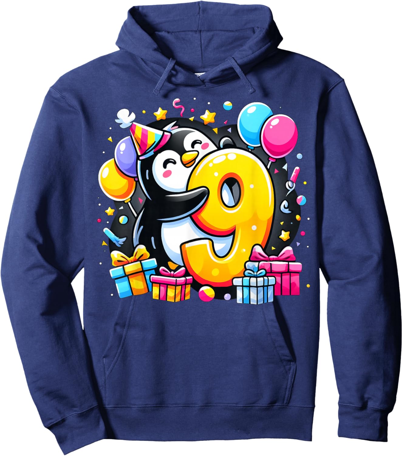Kids Penguin Theme ninth Bday Party 9th Penguin Birthday Hoodie - Hoodie | Navy