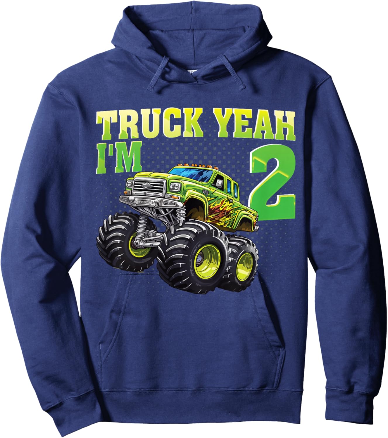 Truck Yeah I'm 2 Years Old Kids Monster Truck 2nd Birthday Hoodie - Hoodie | Navy