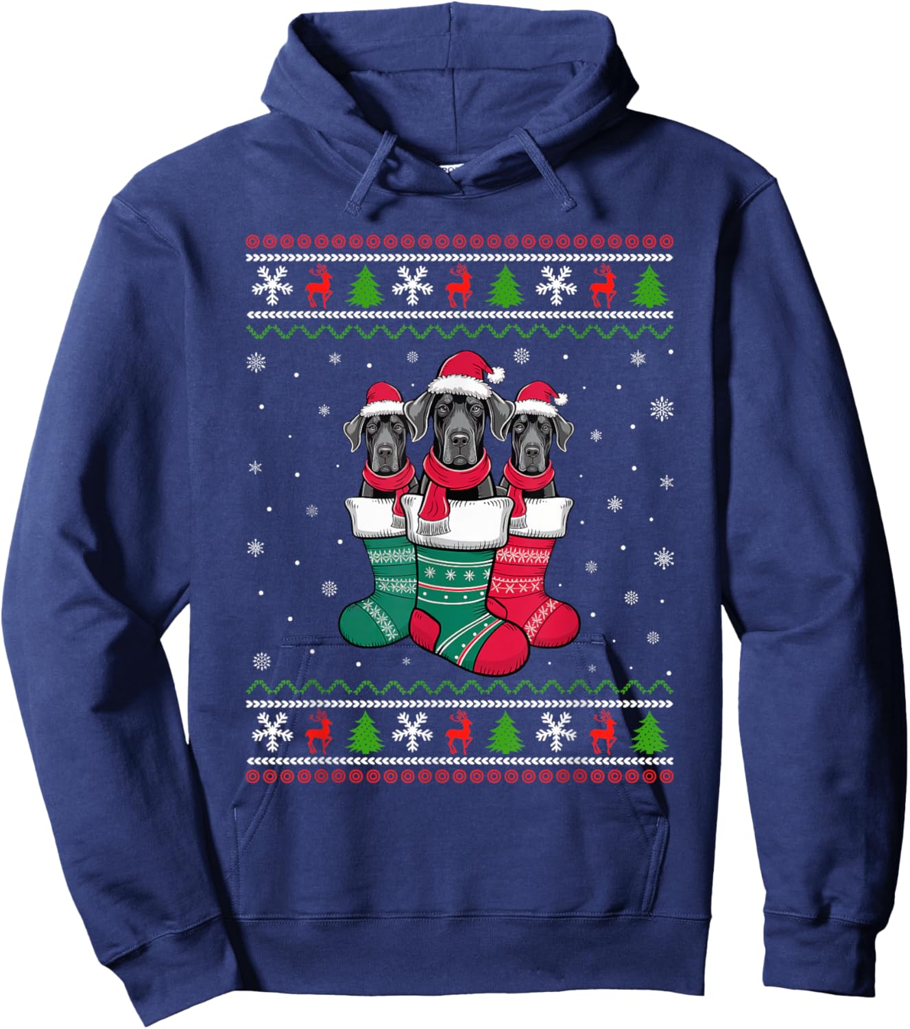 Ugly Xmas Sweater Great Dane Dog In Christmas Socks Hoodie - Hoodie | Navy
