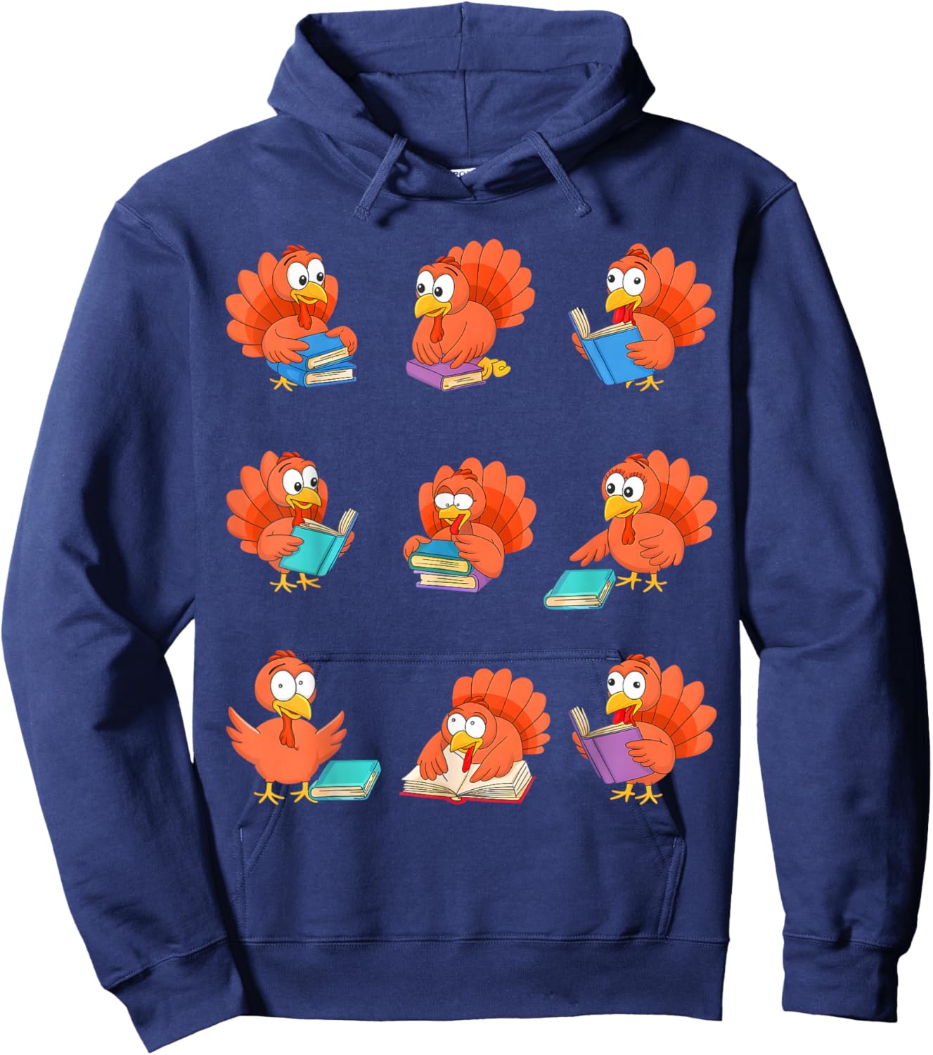 Cute Turkeys Reading Books Thanksgiving Books Lovers Hoodie - Hoodie | Navy