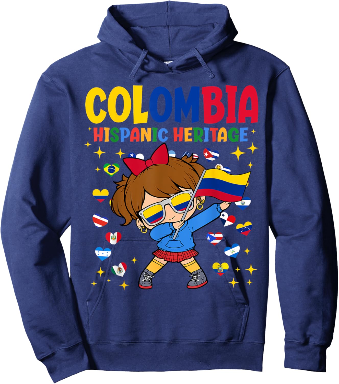 Hispanic Heritage Month Colombia Flag Colombian Girl Kids Hoodie - Hoodie | Navy