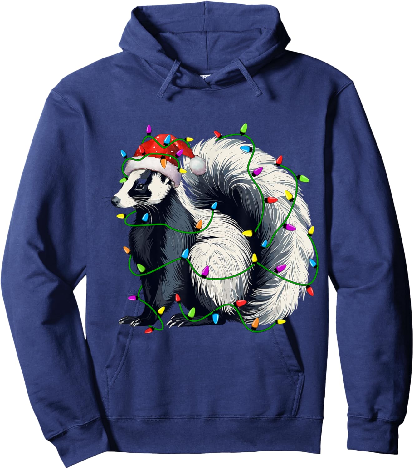 Skunk Santa Christmas Tree Lighting Xmas Funny Hoodie - Hoodie | Navy