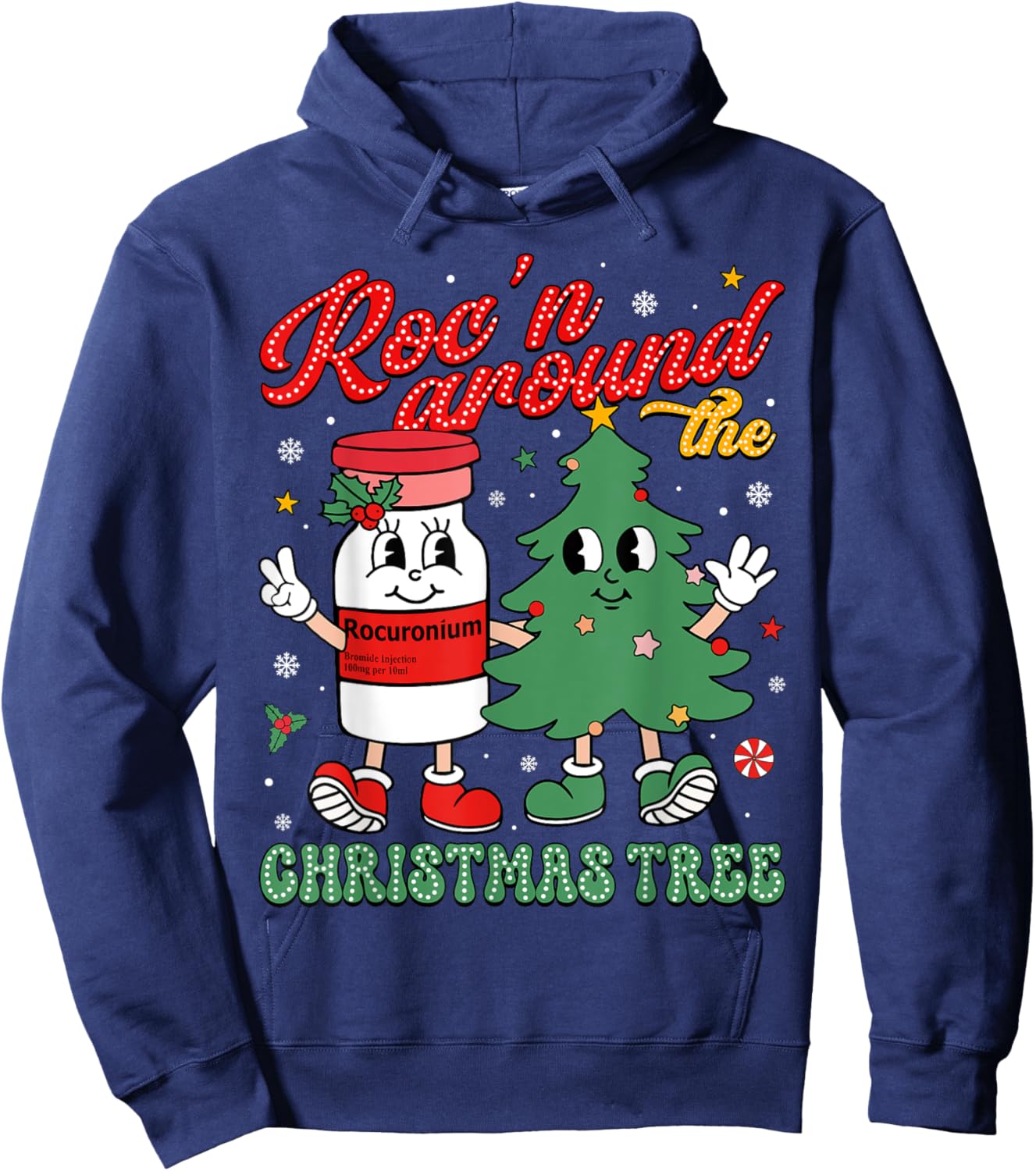 Christmas Nurse Squad Apparel HUG Roc'n Around The Christmas Tree ER ED ICU Nurse Christmas Hoodie - Hoodie | Navy