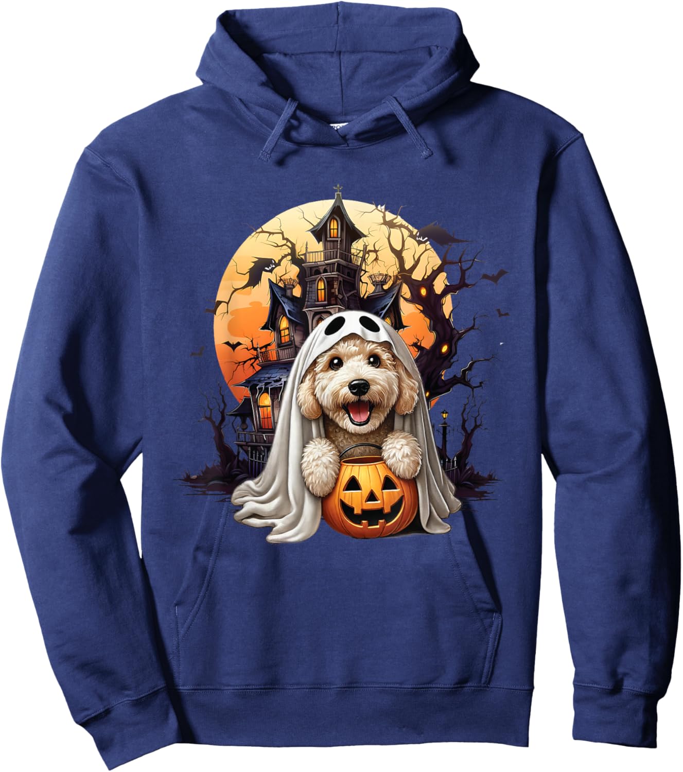Playful Halloween Doodle Dog Ghost Design Fun for Dog Love Hoodie - Hoodie | Navy