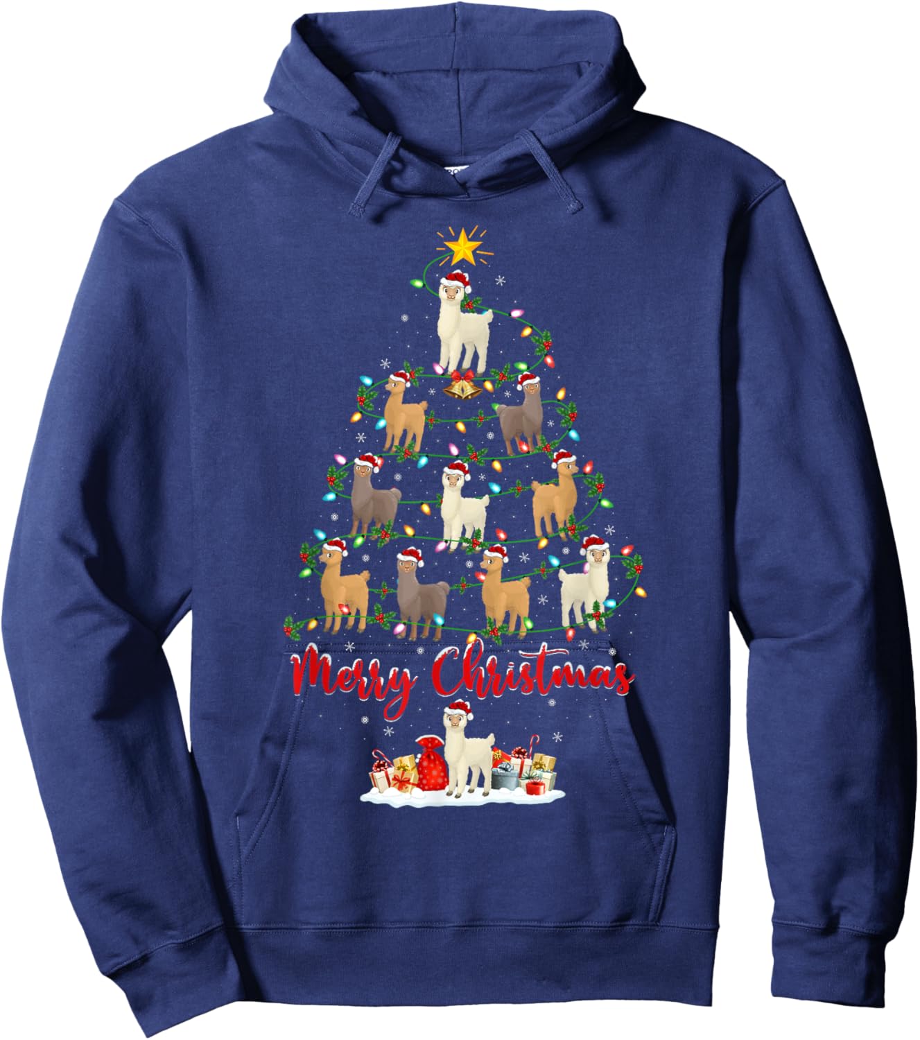 Alpaca Xmas Lighting Santa Alpaca Christmas Tree Hoodie - Hoodie | Navy