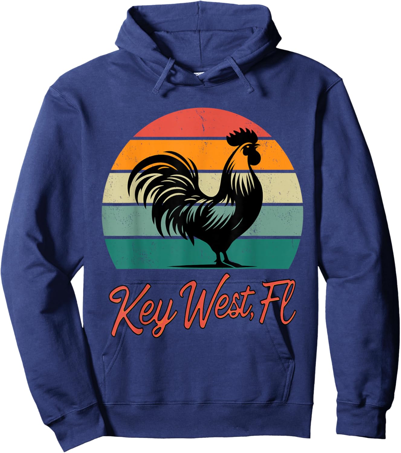 Key West Florida rooster chicken with retro sunset Hoodie - Hoodie | Navy