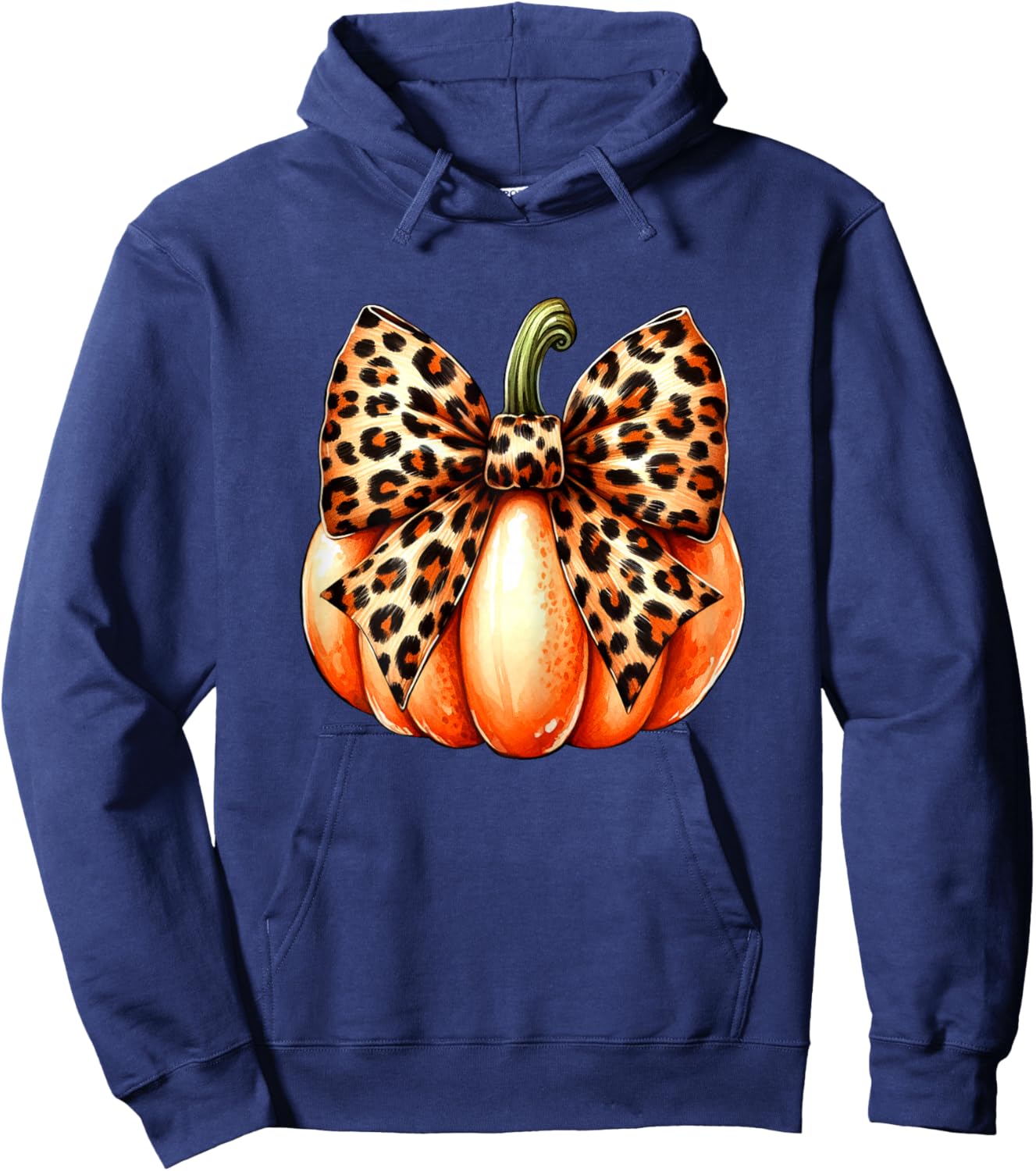 Coquette Bow Leopard Pumpkin Thanksgiving Rustic Fall Women Hoodie - Hoodie | Navy